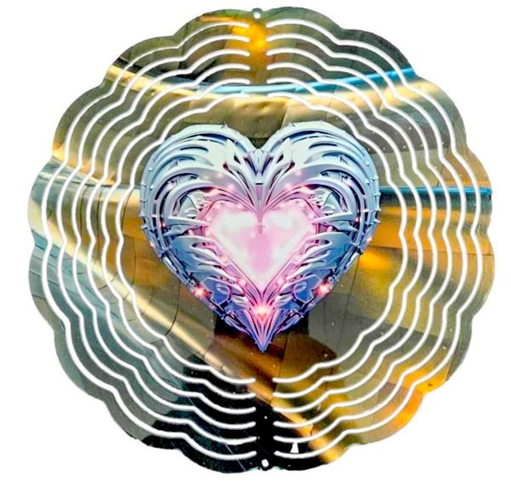 Ladreas Windspiel Edelstahl 3D Windspiel Windspinner 20cm Herz Metall WI79