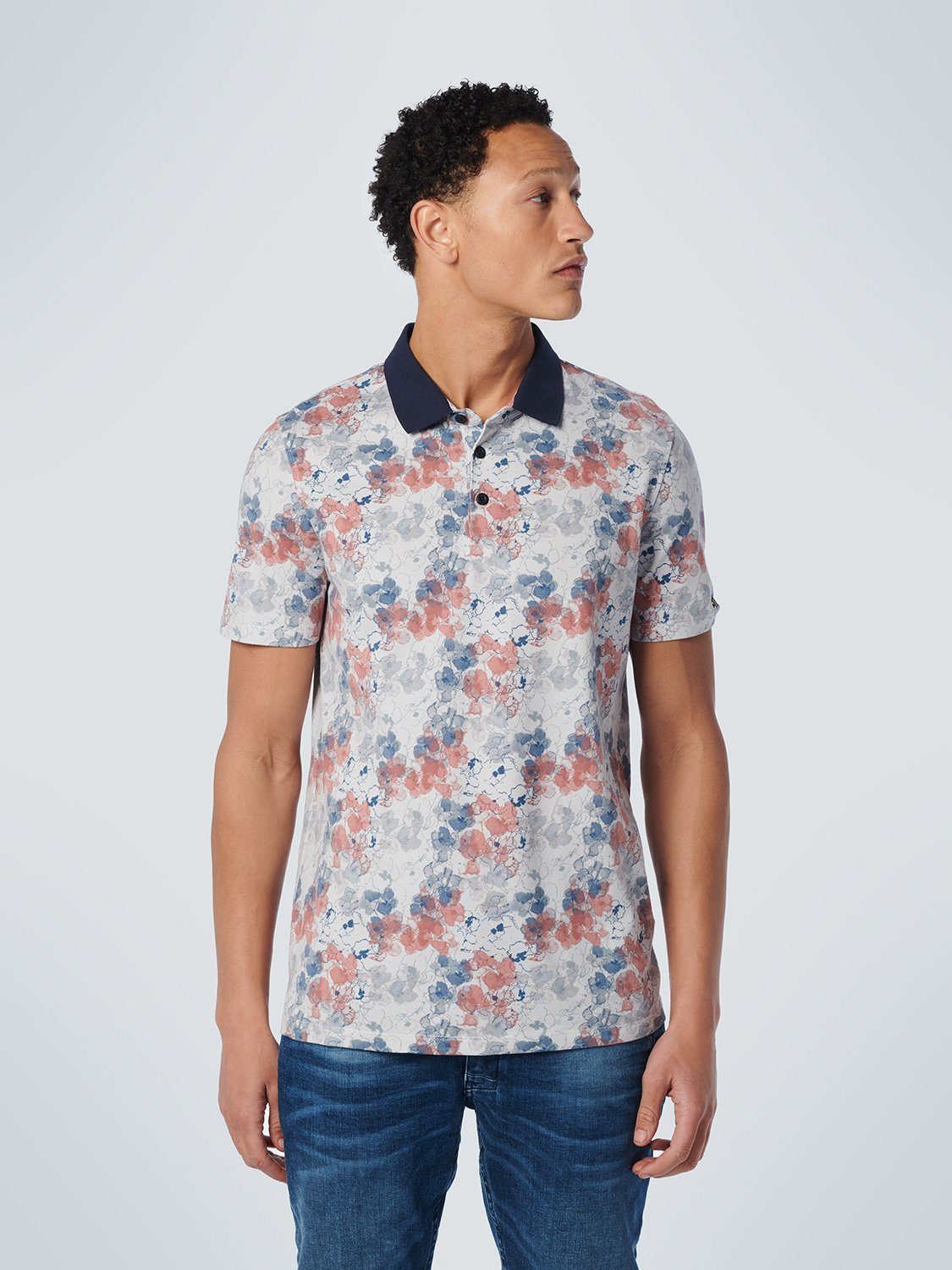 NO EXCESS Poloshirt Polo Pique Allover Printed Stretch (1-tlg) papaya