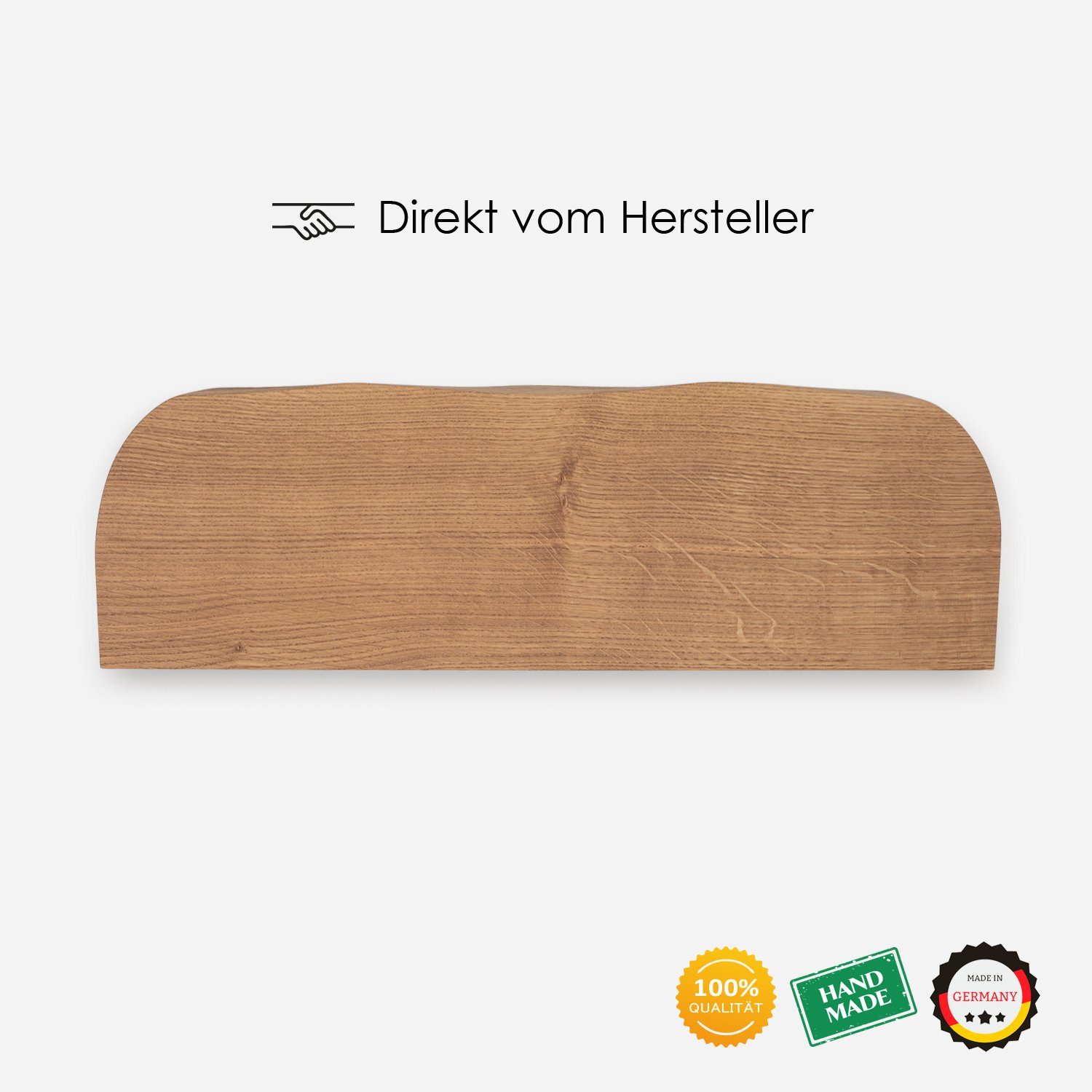 Holz Regal Rikmani Kante mit Eiche Handgefertigtes Wandregal Made massiv Germany in Hell NEMO, - geschwungener