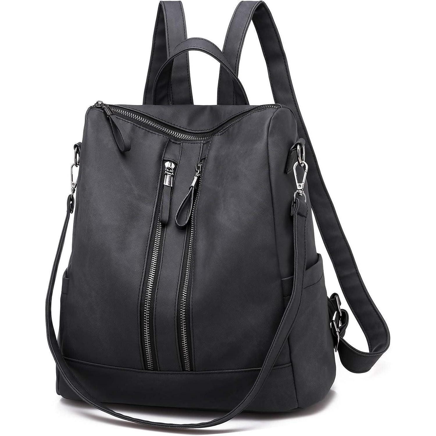 Freizeitrucksack Rucksack Damen wasserdicht diebstahlsicher leicht PU Leder Schwarz
