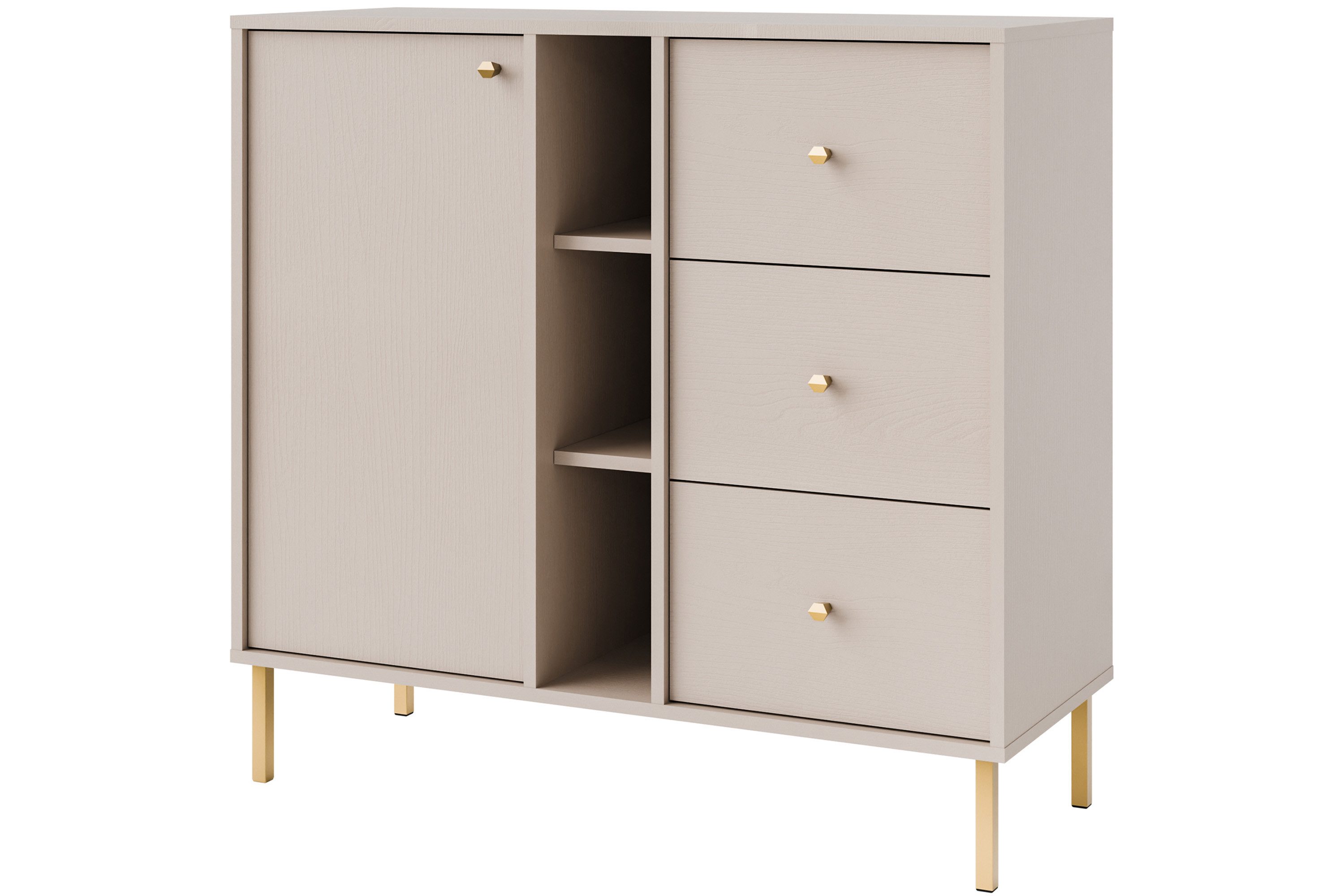 KONSIMO® Kombikommode FLOREN Türkommode, Sideboard, hergestellt in der EU, ABS-verstärkte Kanten, Elegant, mit Goldelementen, Holzstruktur