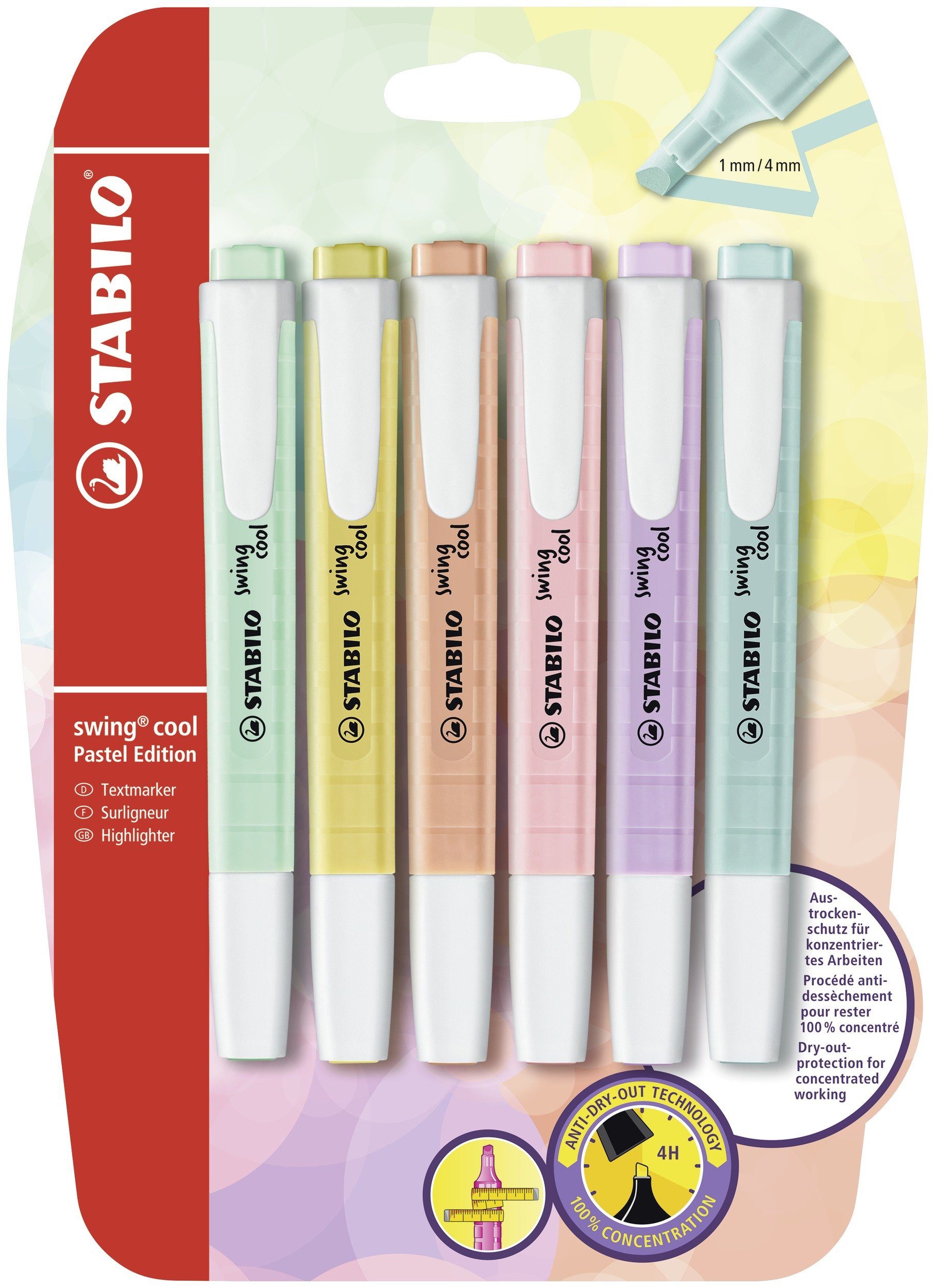 Filzstift Textmarker-Set mit 6 Farben, Pastell, 6er Pack