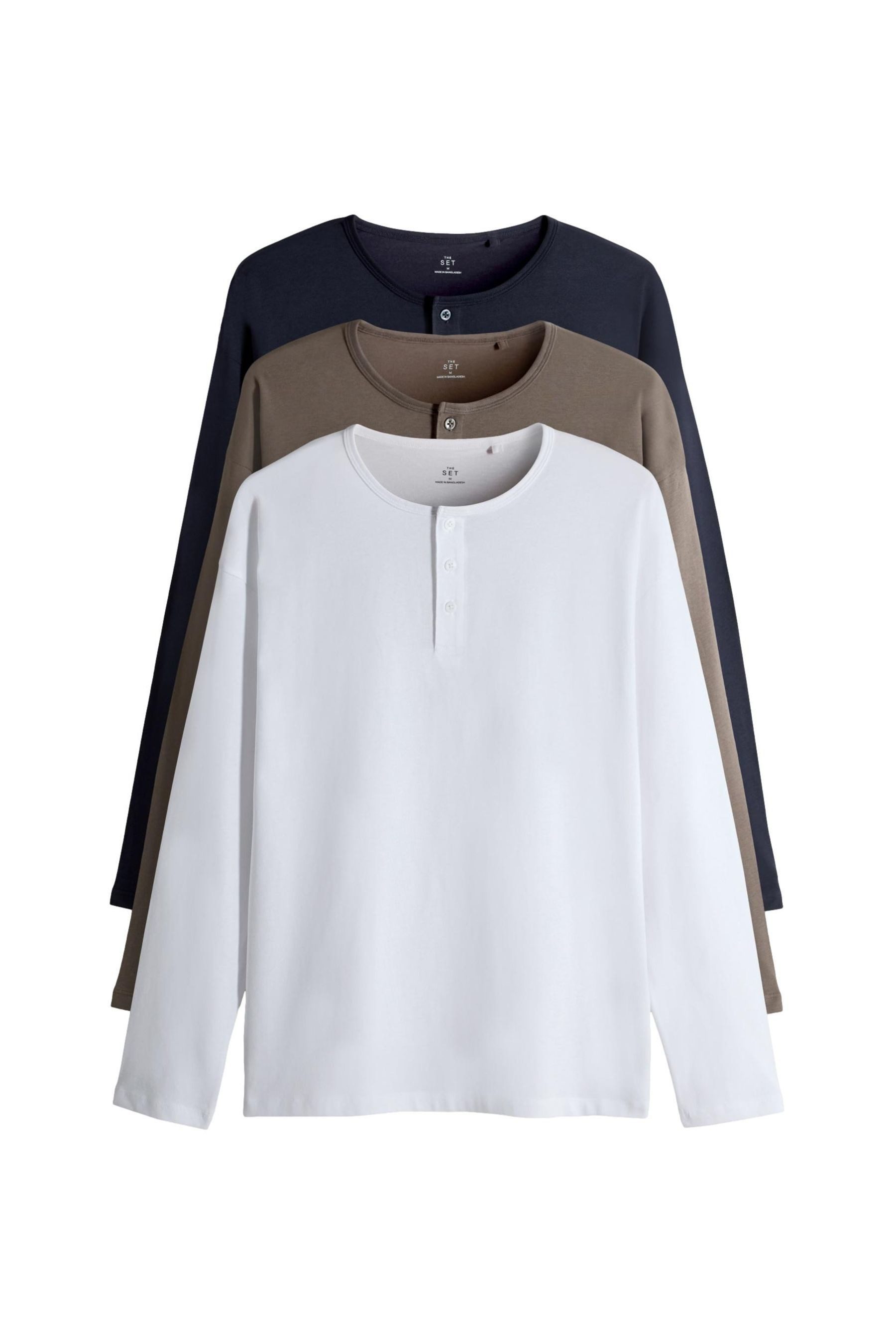The Set Langarmshirt The Set Henley-Langarmshirts, 3er-Pack (3-tlg)