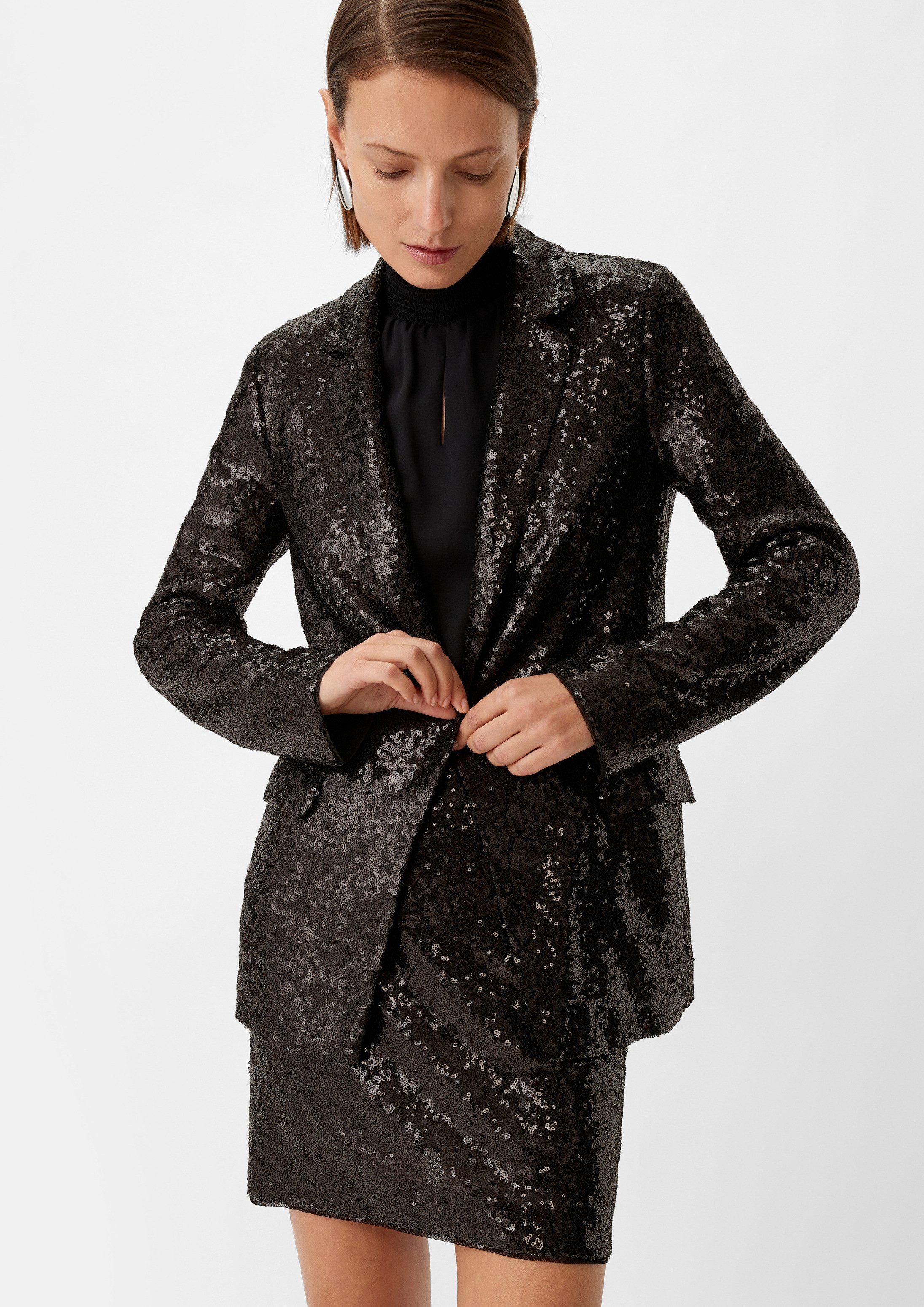 comma Jackenblazer Indoor-Jacke Longblazer mit Pailletten