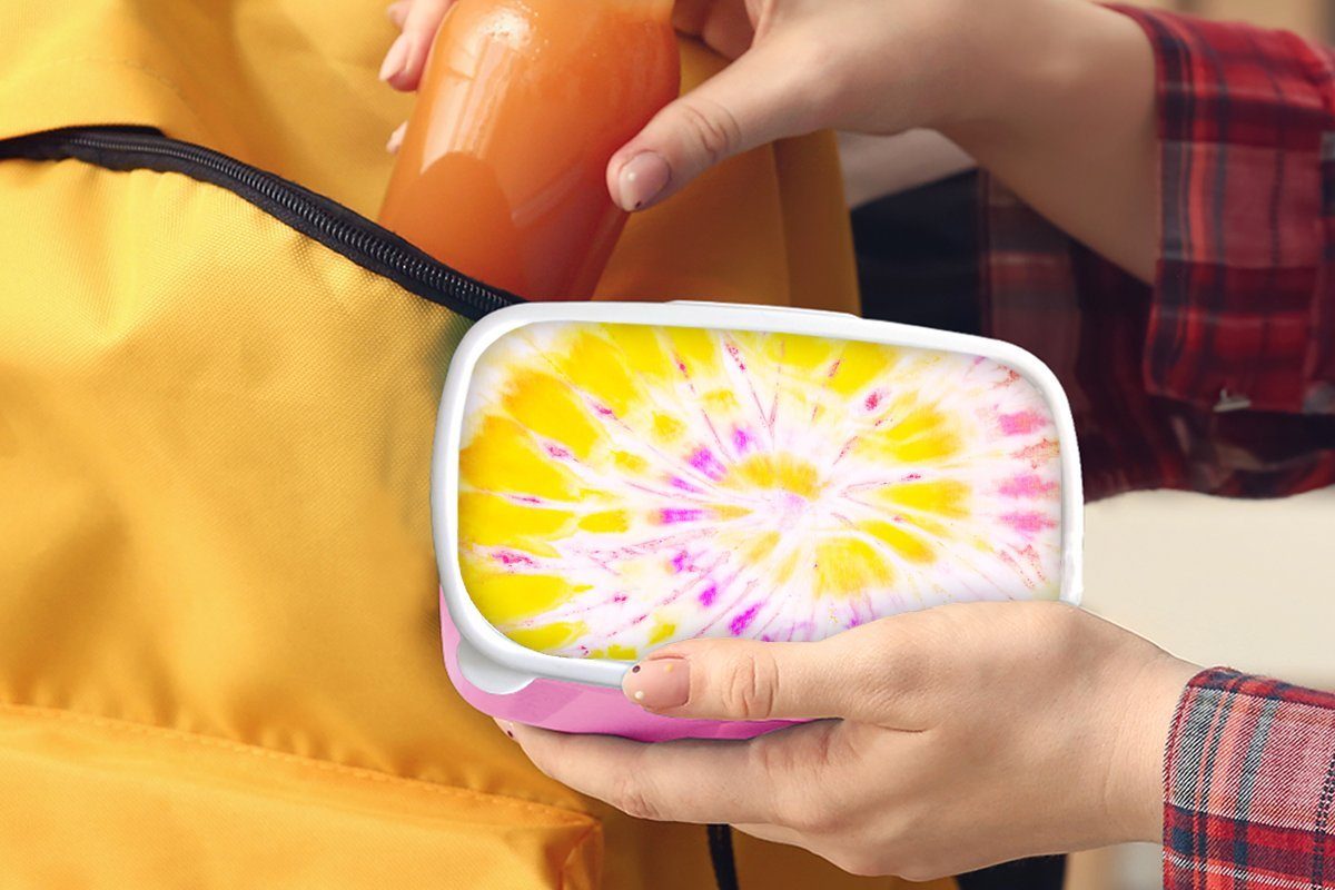 rosa MuchoWow - (2-tlg), Kunststoff, für Krawattenfärbung Mädchen, Kunststoff Brotbox Lunchbox Snackbox, Brotdose Erwachsene, - Sommer Gelb, Kinder,