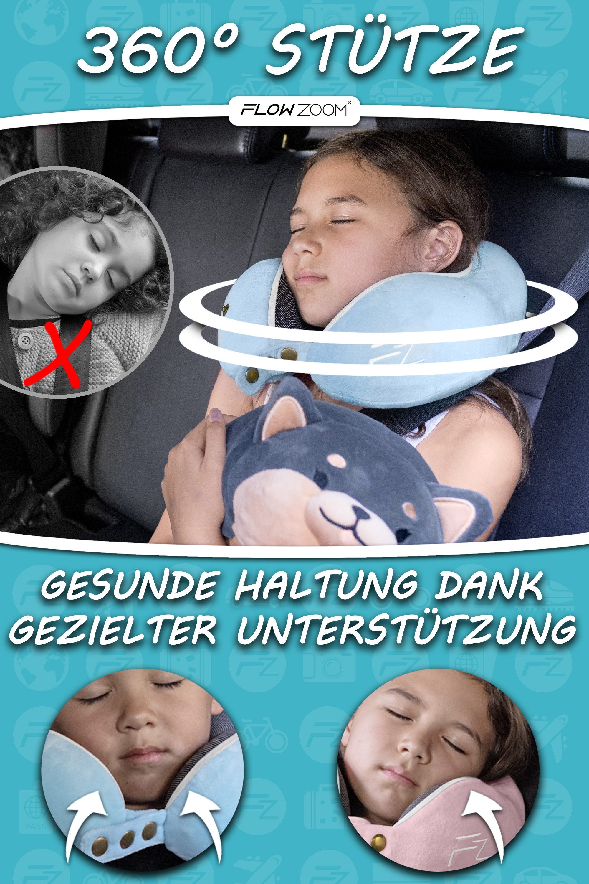 FLOWZOOM Nackenhörnchen COMFY KIDS - Nackenkissen Kinder - Reisekissen Kind günstig online kaufen