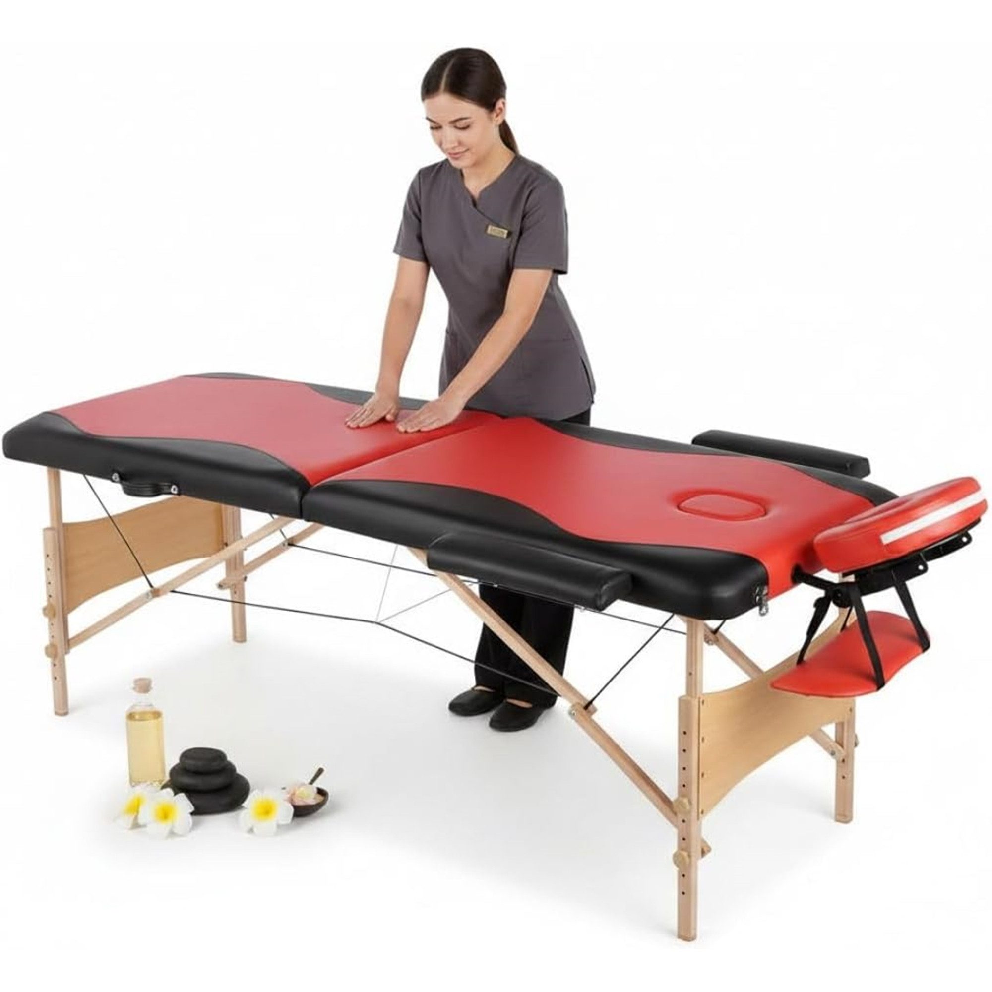 Mucola Massageliege Massageliege 2 Zonen Kopfstütze Ergonomisch Weiß Rot Gelb Creme Mobile (Stück, Liege), flexibel Einstellbar