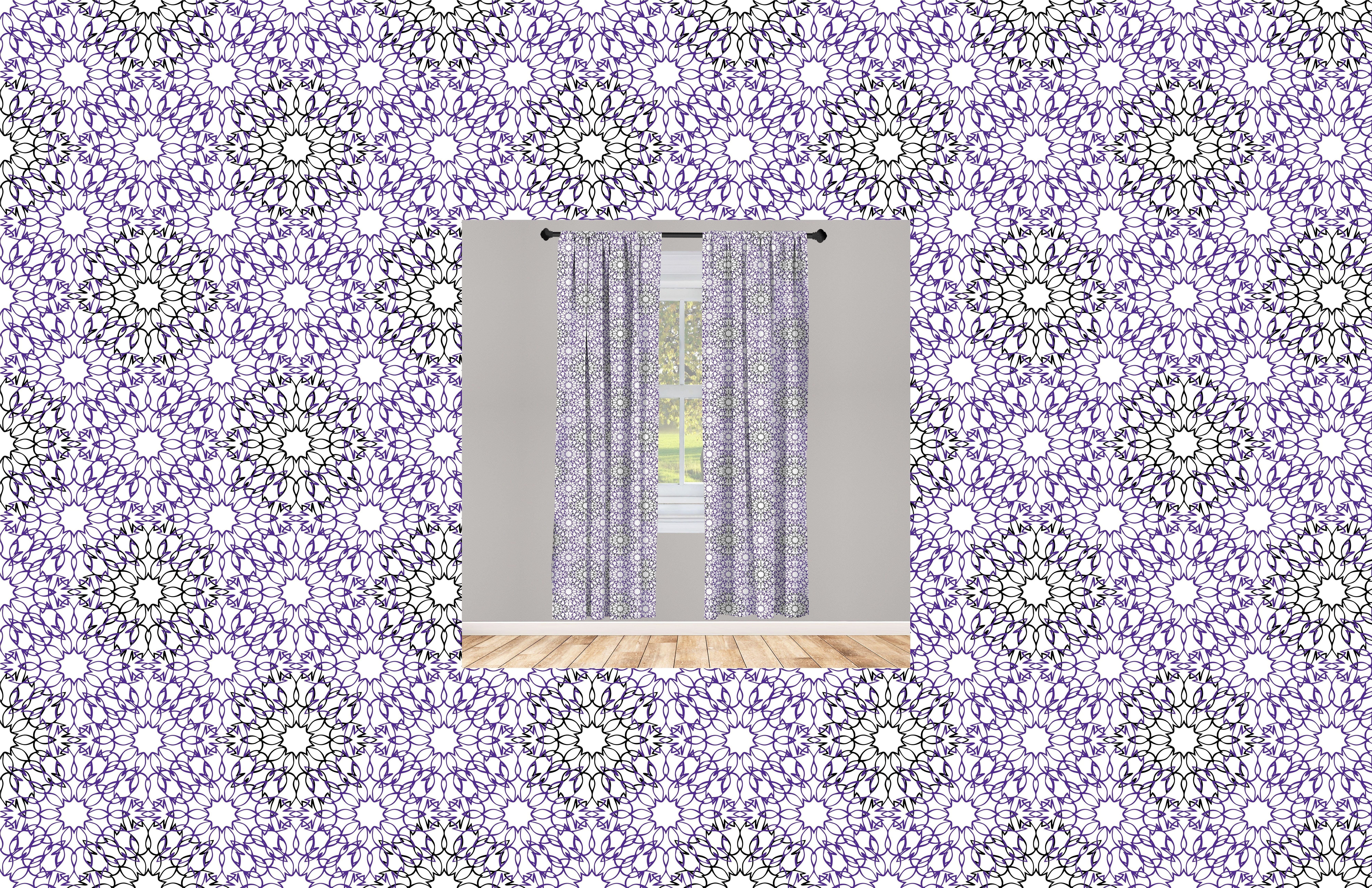 Gardine Vorhang für Wohnzimmer Schlafzimmer Dekor, Abakuhaus, Microfaser, Abstrakt Floral Themed Linie Kunst