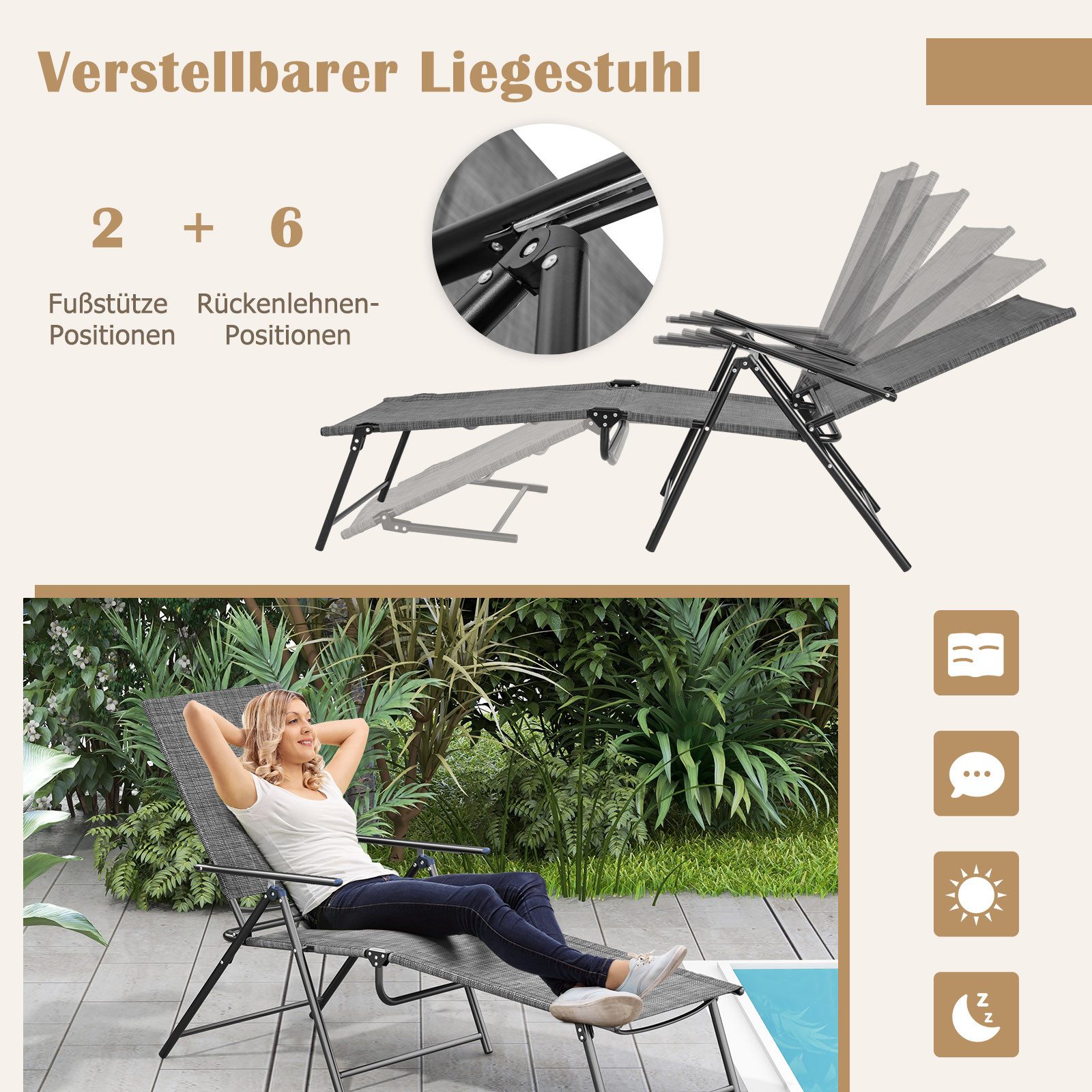 KOMFOTTEU Gartenliege, 2er Set Sonnenliege klappbar, günstig online kaufen