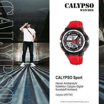 CALYPSO WATCHES Digitaluhr Calypso Herren Jugend Uhr Analog-Digital, Herren, Jugend Armbanduhr rund, Kunststoffarmband rot, Sport