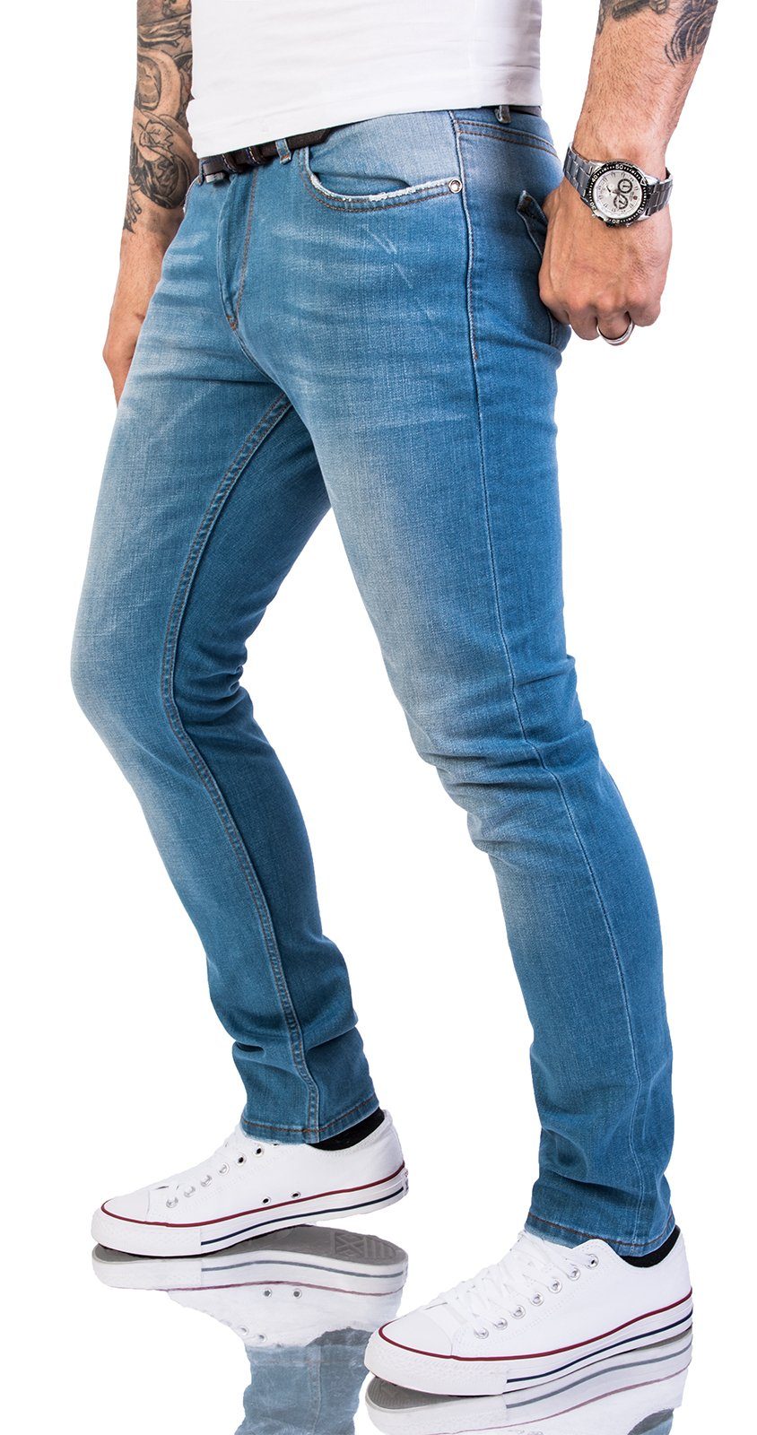 Slim-fit-Jeans Stonewashed Creek Hellblau Herren Rock RC-2148 Jeans