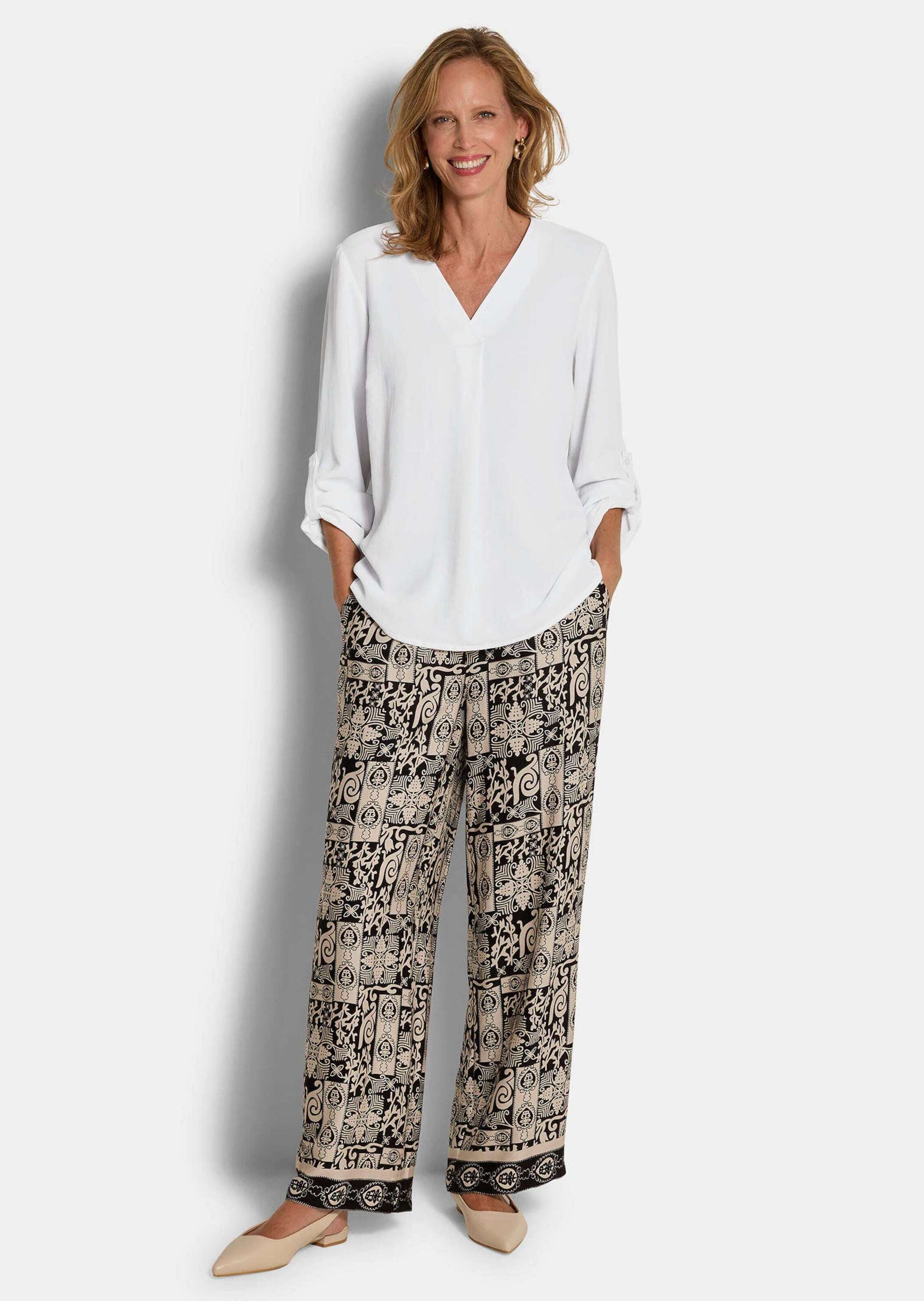 GOLDNER Schlupfbluse Elegante Basicbluse mit V-Ausschnitt Stilvolle Businessbluse mit V-Ausschnitt und Langarm
