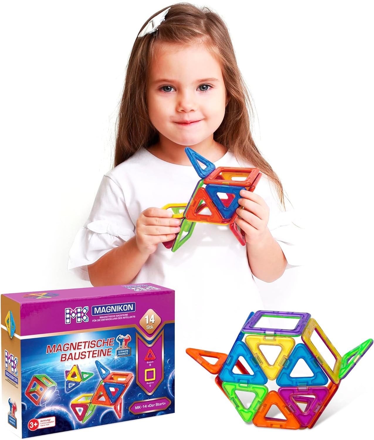 MAGNIKON Magnetische Bausteine Der Start Anfänger Set Magnetspielbausteine, (Magnetbausteine, 14 St., Verstärkte Magnete), stabile Baumodelle