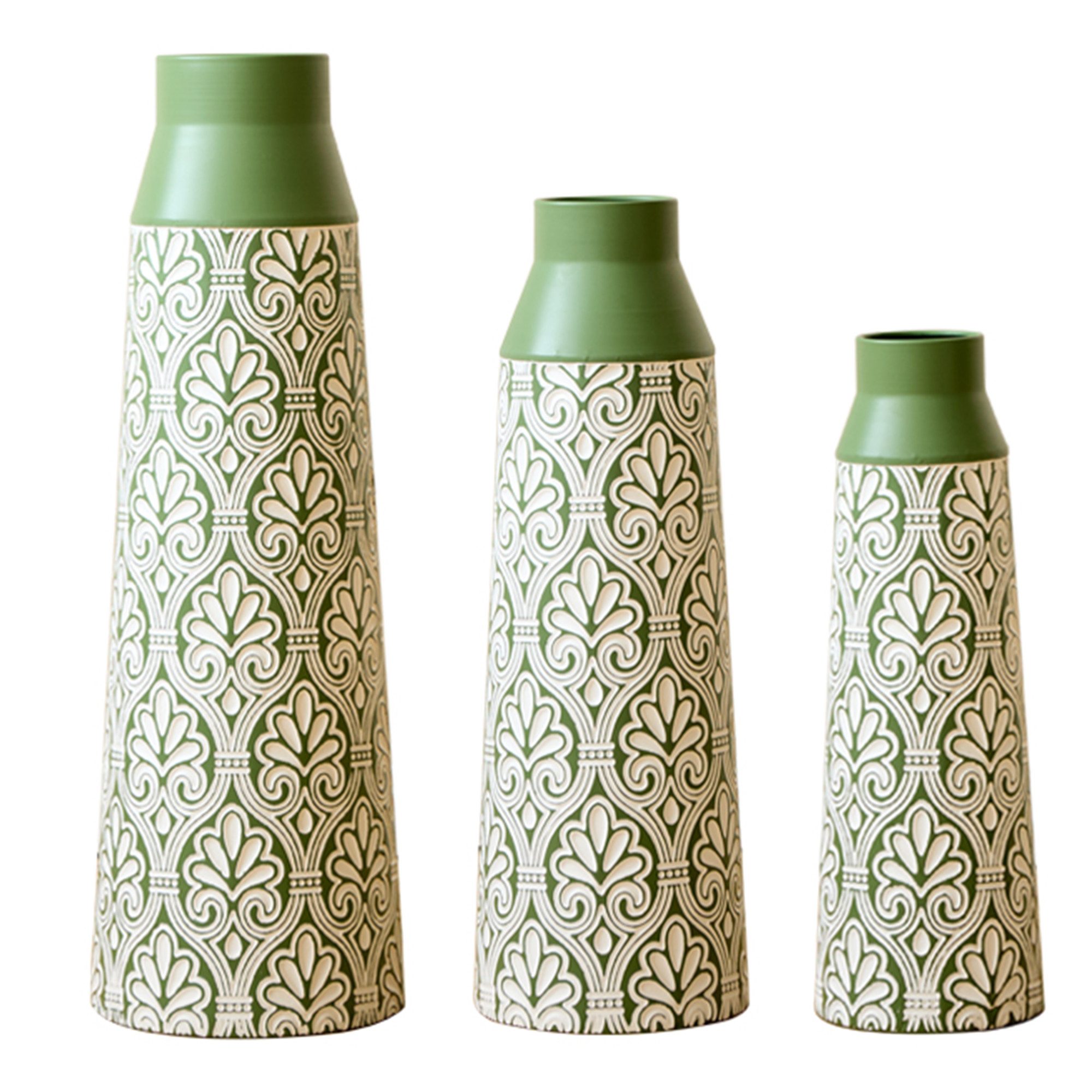 KLAM HOME Bodenvase Große Bodenvase 3er Set aus Metall, (50/65/83 cm), Mid-Century Modern (Dekovase Boden bis zur Decke reichende Vase, hohe dekorative Vase), Vintage Deko, Dekorative Vase für Wohnzimmer, Flur und Schlafzimmer