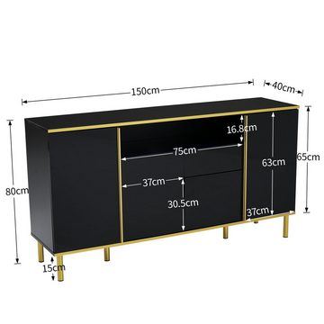 HAUSS SPLOE Sideboard Sideboard Kommode Beistellschrank Aufbewahrungsschrank, Sideboard-B150/T40 /H80cm