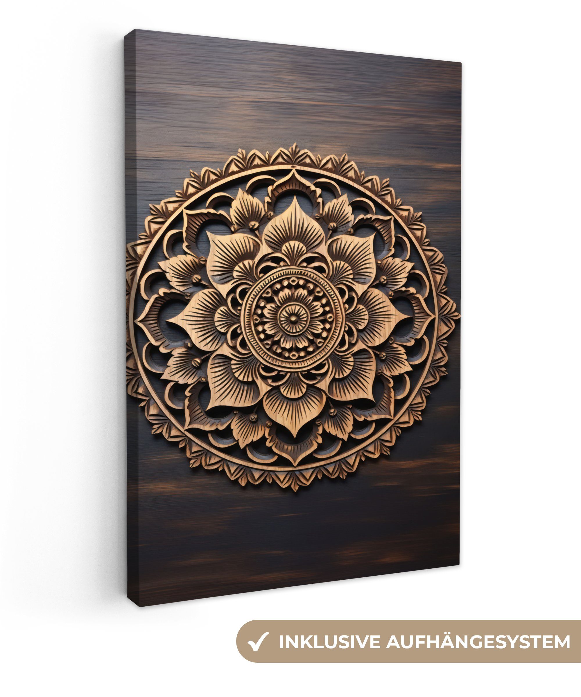 OneMillionCanvasses® Leinwandbild Mandala - Holz - Blumen - Braun, Fotodruc günstig online kaufen
