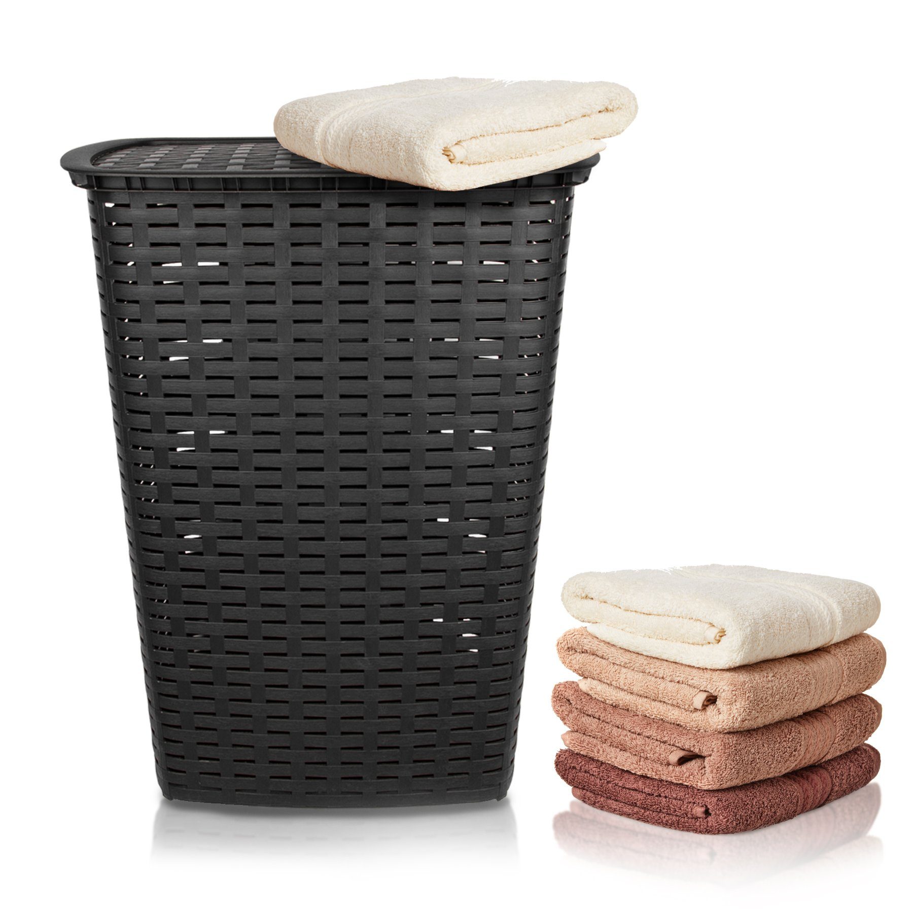 BigDean Wäschekorb Wäschesammler 55L mit Deckel und 2 Griffen (1 St) günstig online kaufen