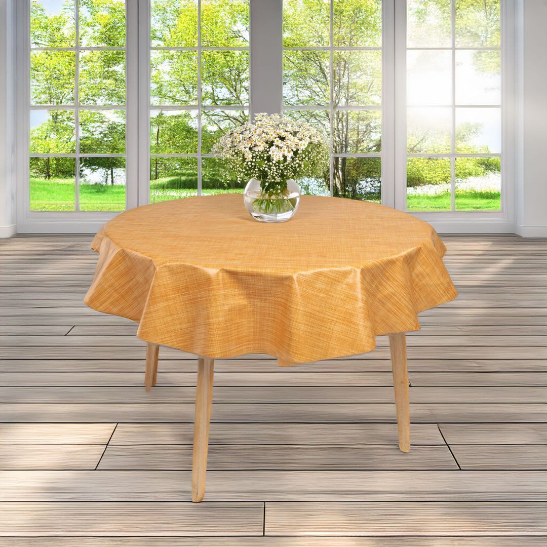 laro Tischdecke 140cm runde Wachstuchtischdecke Saum-Eingefasst Leinenoptik Mango Gelb