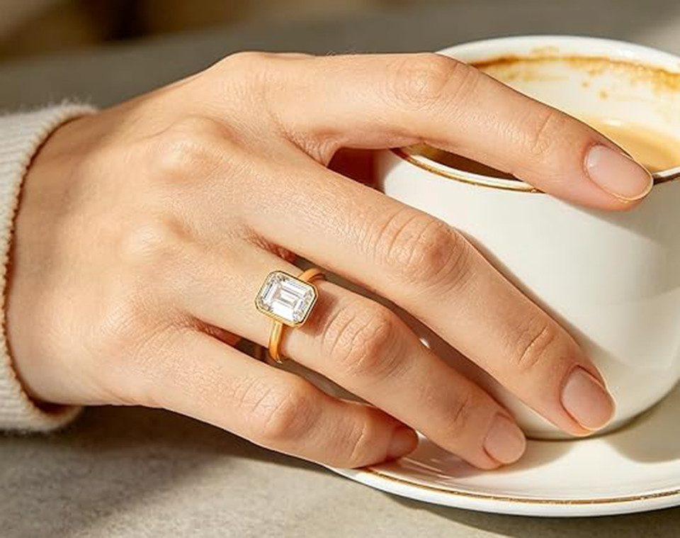 Jumpeak Diamantring Smaragd-Diamantring, schlichter Diamantring,3 Karat, D, VS1,585er Gold, 585erGold,Geburtstagsgeschenk,Valentinstagsgeschenk,Weihnachtsgeschenk
