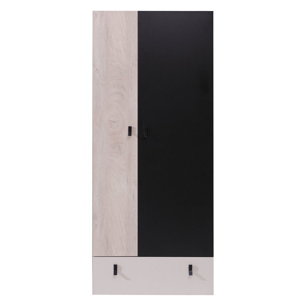 Lomadox Kleiderschrank PITTSBURGH-133 2-türig, 80cm breit, schwarz/Eiche/beige