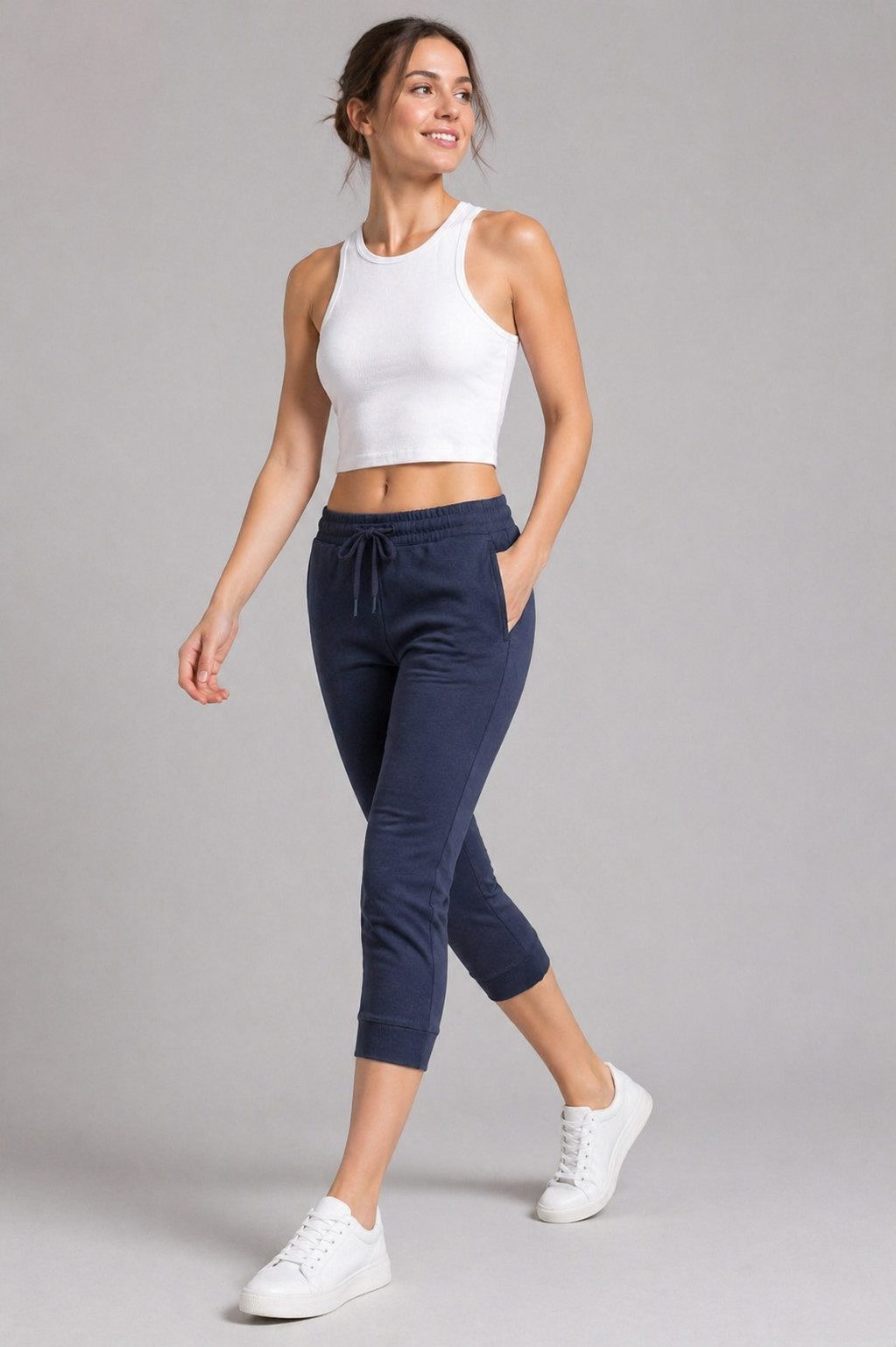 ROSS CAMP 3/4-Hose Damen - Jogginghose mit Kordelzug, Sporthose, Caprihose mit Elastikbund, bequem, Baumwollmix, atmungsaktiv – Bild 4 von 5