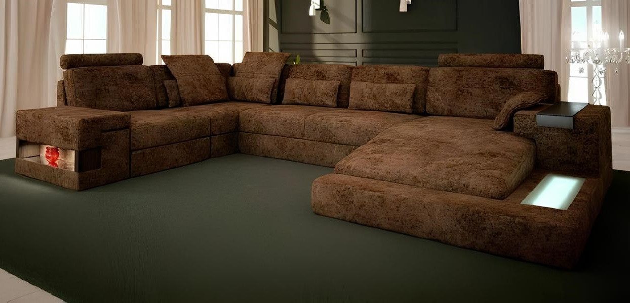 Xlmoebel Wohnlandschaft U-förmiges Ecksofa mit Schlaffunktion und hochwertigem Stoffbezug, Hergestellt in Europa
