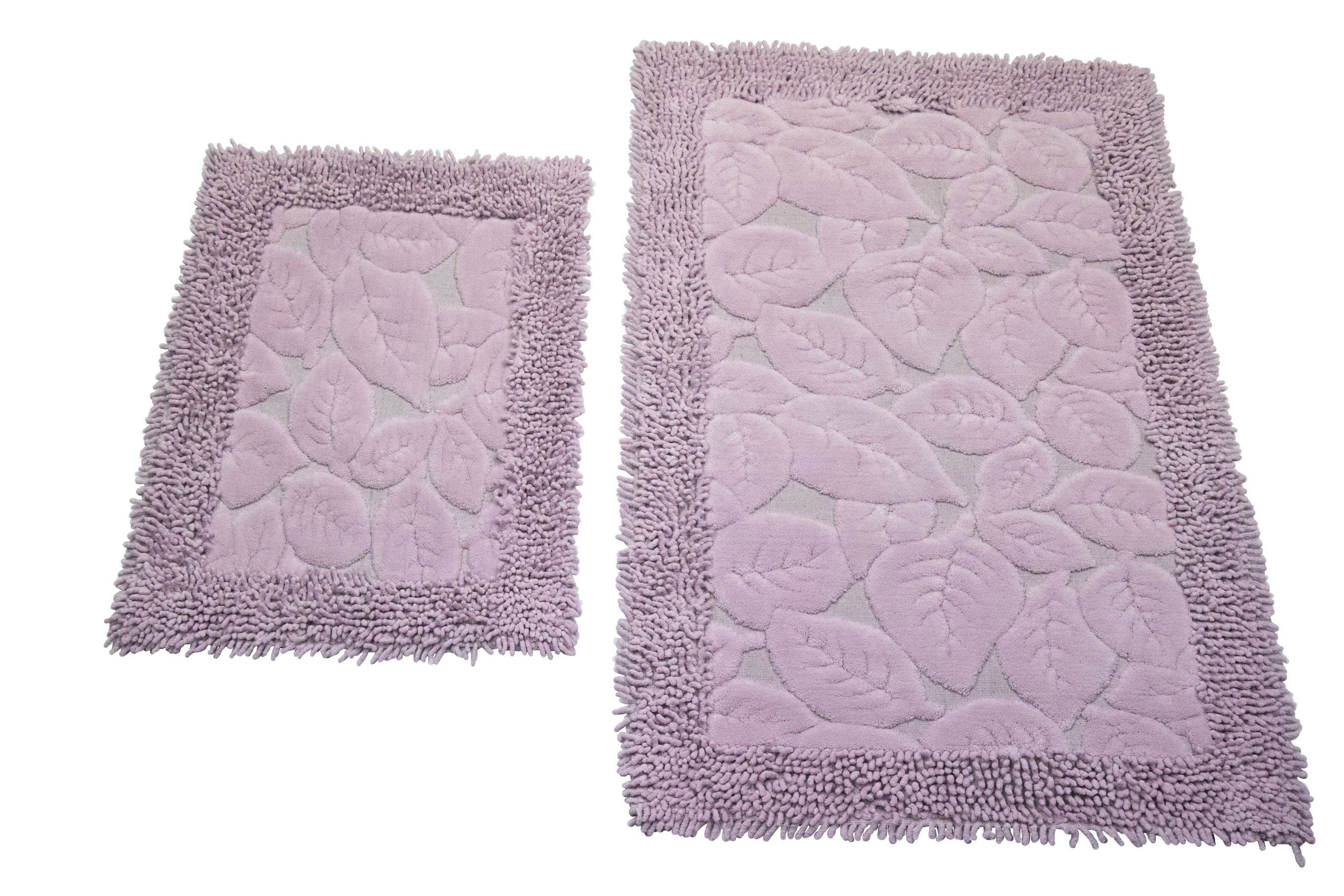mm 7,5 Set Badezimmerteppich lila, • Blätterdesign 2 Teppich-Traum, Höhe: teilig Teppich waschbar in • rechteckig,