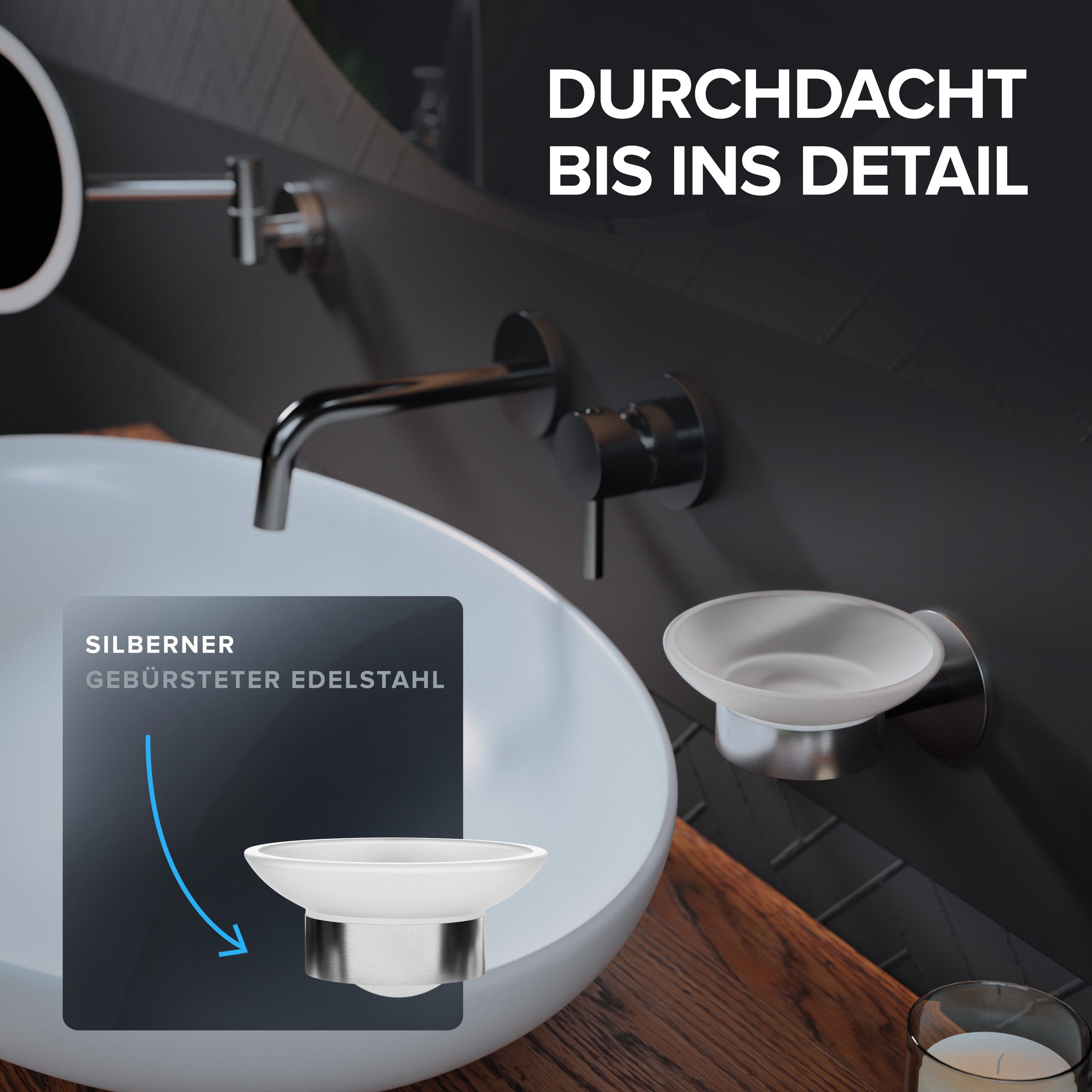 ovimar Seifenschale Kronborg, Breite: 3.60 cm, 1-St., aus Edelstahl in Silber zur Zum Kleben