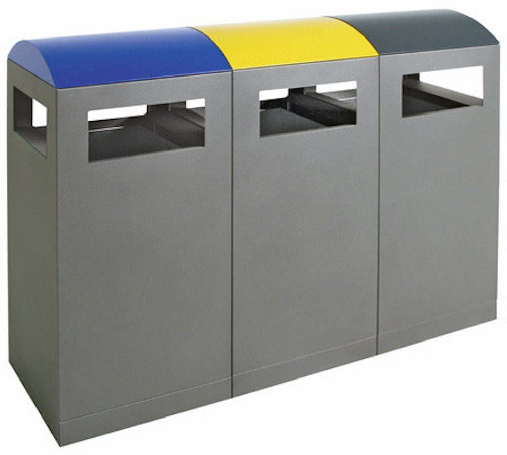 Mülltrennsystem Abfallbehälter für Außenbereiche, 3x90L, HxBxT 106x135x45cm, Blau/Gelb
