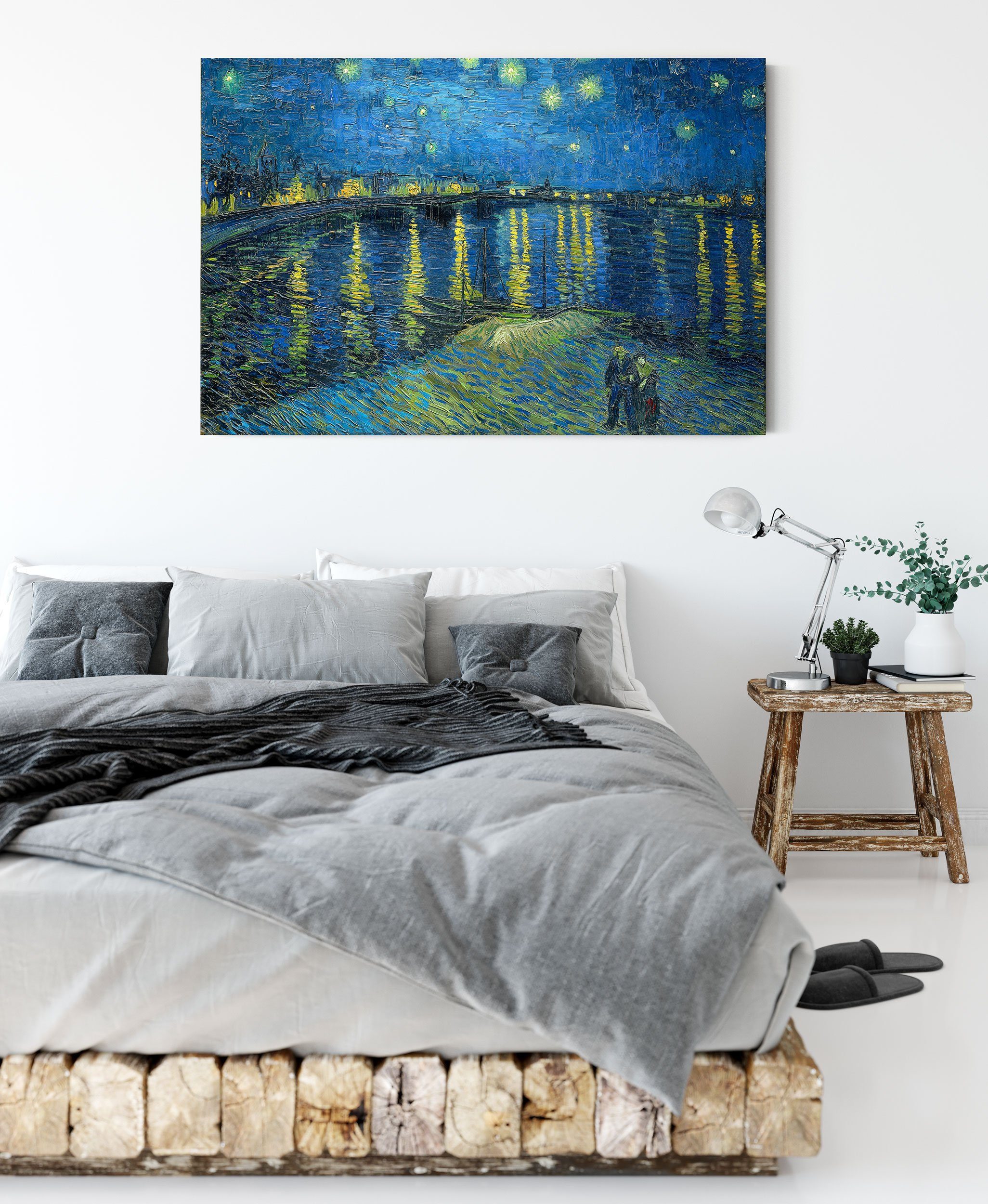 Pixxprint Leinwandbild Vincent Van Gogh - Sternennacht über die Rhône, Vincent Van Gogh - Sternennacht über die Rhône (1 St), Leinwandbild fertig bespannt, inkl. Zackenaufhänger
