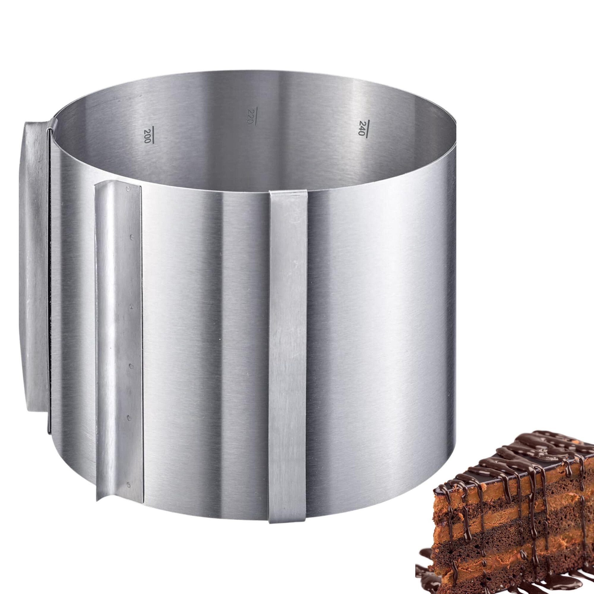 Backform Extra hoch: 15 cm, Ø 16 - 30 cm, Mit Skala, Rostfreier Edelstahl