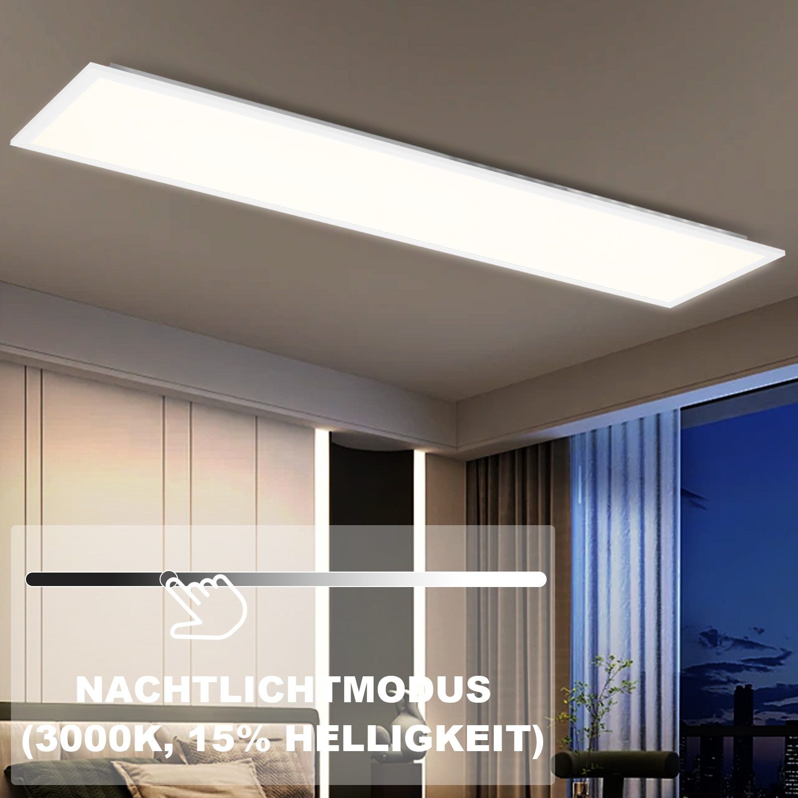ZMH LED Deckenleuchte Wohnzimmer Deckenpanel Dimmbar Lang RGB Farbwechsel Werkstatt Flur, Backlight Augenschutz, Einfache Installtion, LED fest integriert, RGB, ‎120x30CM 36W Bürolampe Flach Büro mit Fernbedienung Keller
