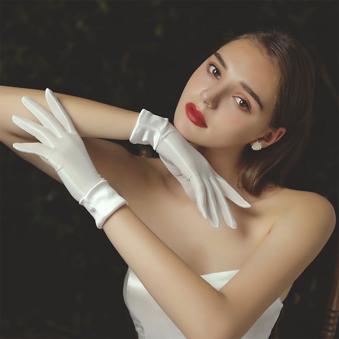 Braut DÖRÖY Premium Hochzeit Handschuhe,Stretch Satin Abendhandschuhe Handschuhe weiße Kleid