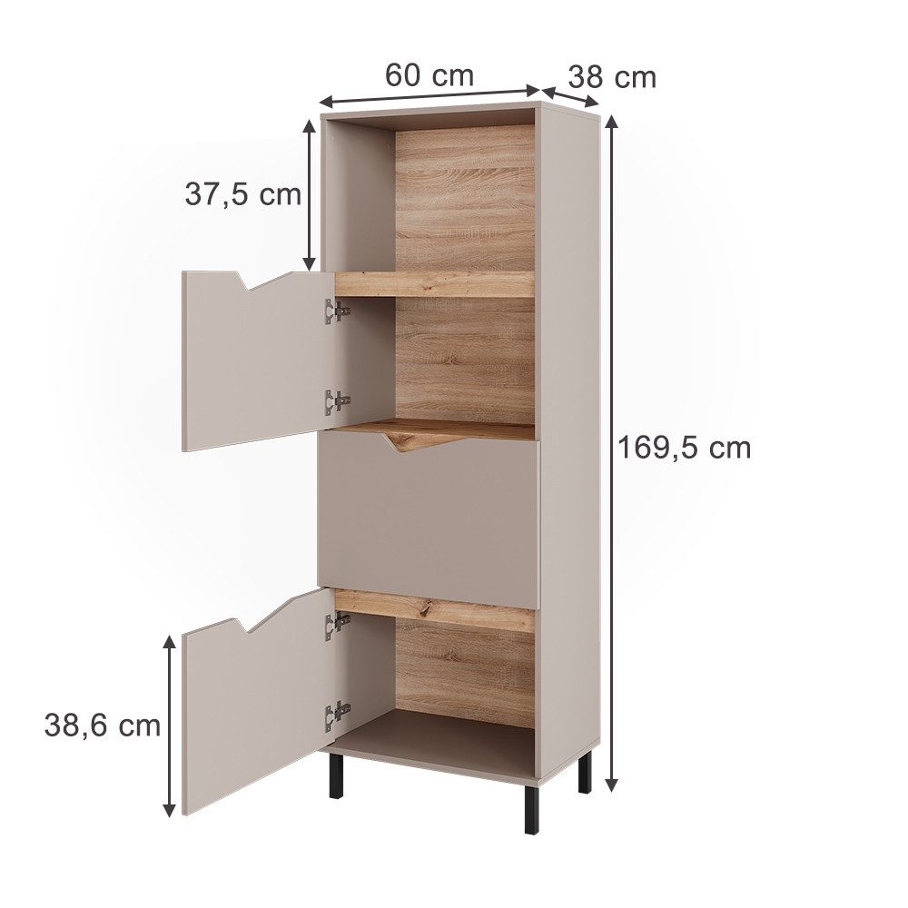 Vicco Kommode Marelle, Grau/Artisan, 60 x 169.5 cm mit 4 Fächern (1 St)