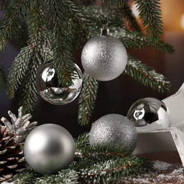 MARELIDA Weihnachtsbaumkugel Weihnachtskugel Christbaumkugel bruchfest D: 6cm silber 30er Set