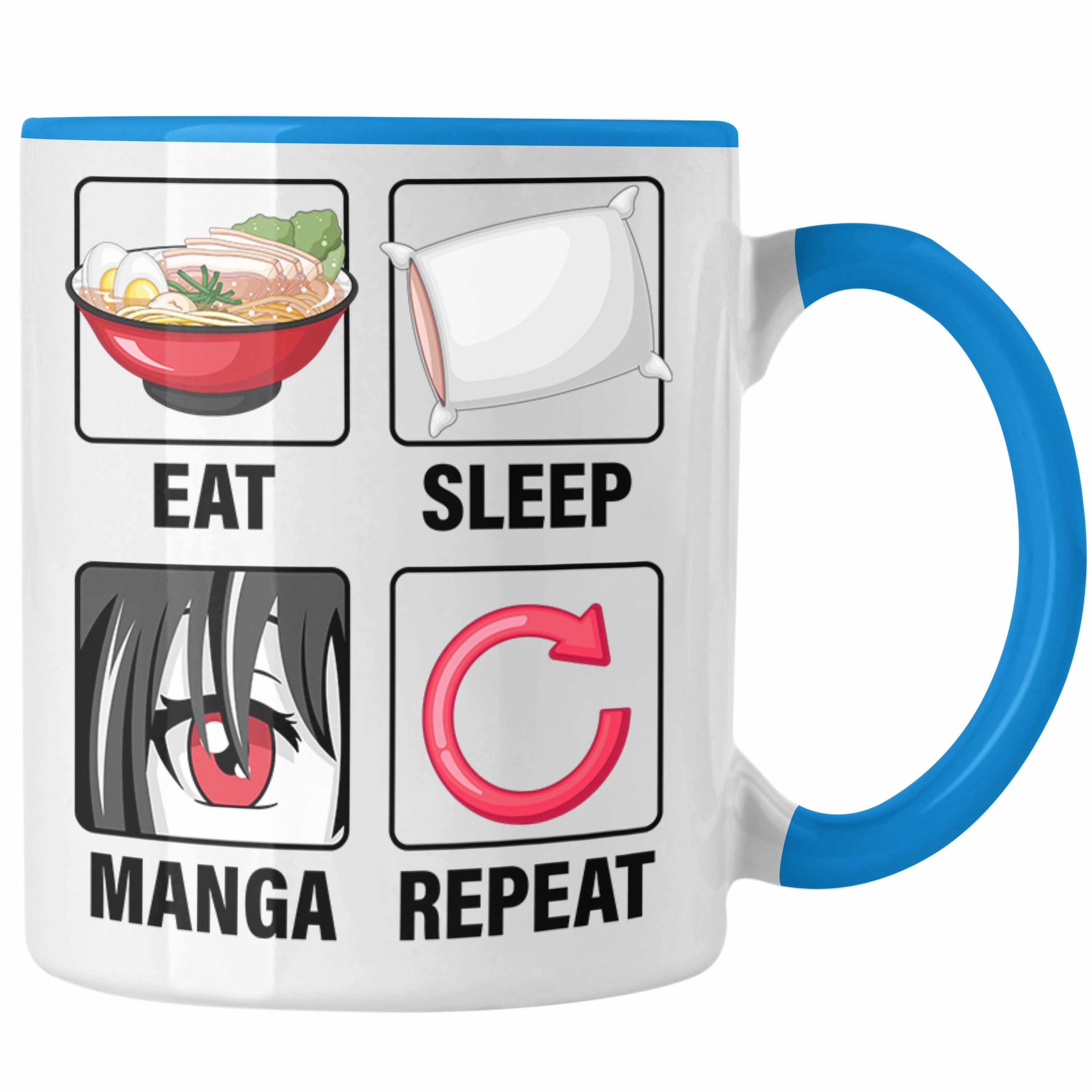 Trendation Tasse Eat Sleep Manga Repeat Tasse Geschenk Geschenkidee Manga Liebhaber Blau