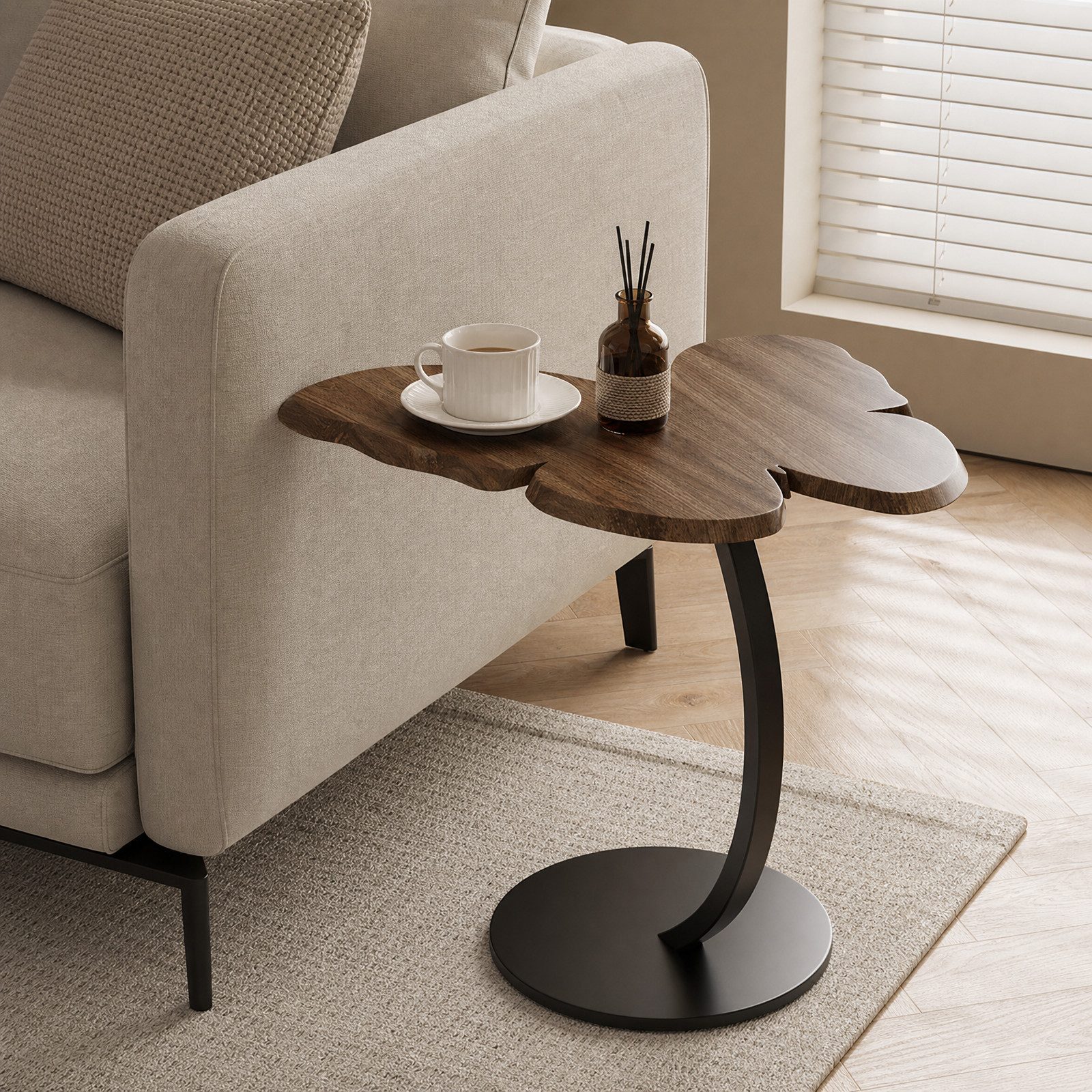 AIMAX Couchtisch Schmetterlings-Beistelltisch mit C-Gestell, Nussbaum-Optik (1 Tisch), kompakt & stabil, vielseitig als Couchtisch oder Nachttisch – Bild 2 von 5
