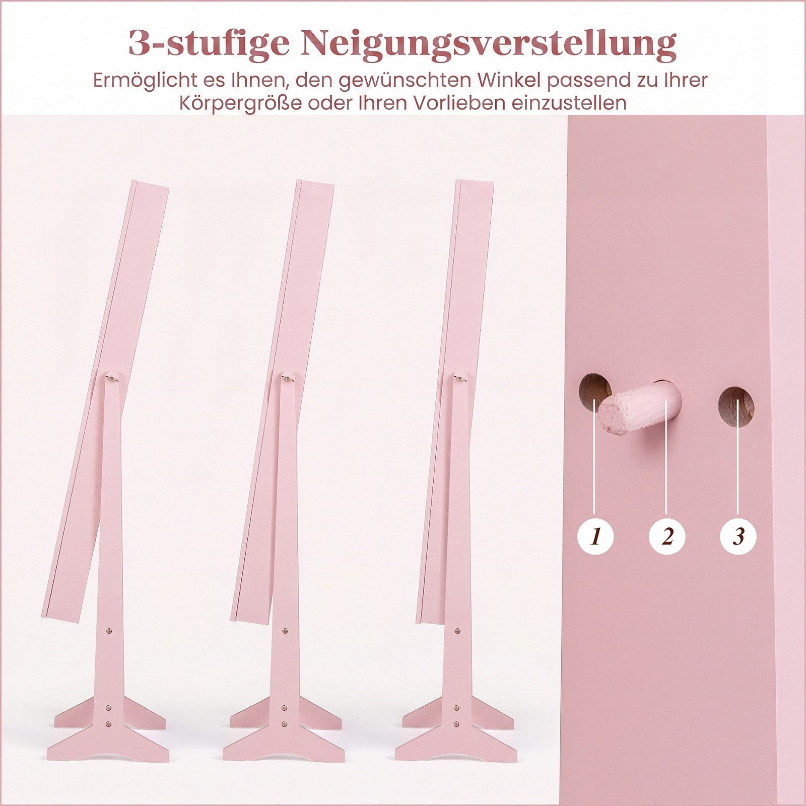 COSTWAY Schmuckregal mit Ganzkörperspiegel, Schmuckschrank neigbar, Schmuckständer – Bild 3 von 5