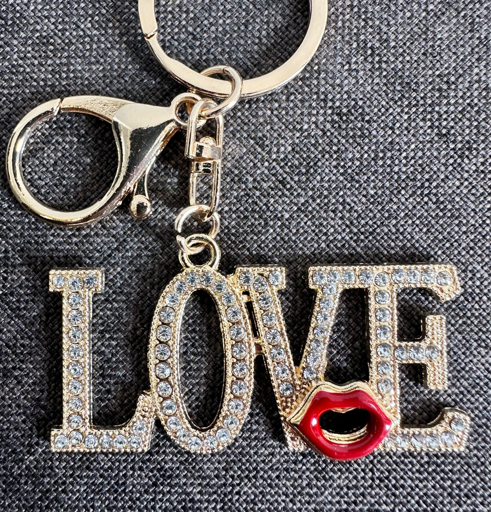 Whitehouse Leisure International Ltd Schlüsselanhänger Schlüsselanhänger Kinder Mini Anhänger keychain Gltzer Love, Schlüsselanhänger aus Metall mit Steinen und Glitzer Geschenk 6 cm