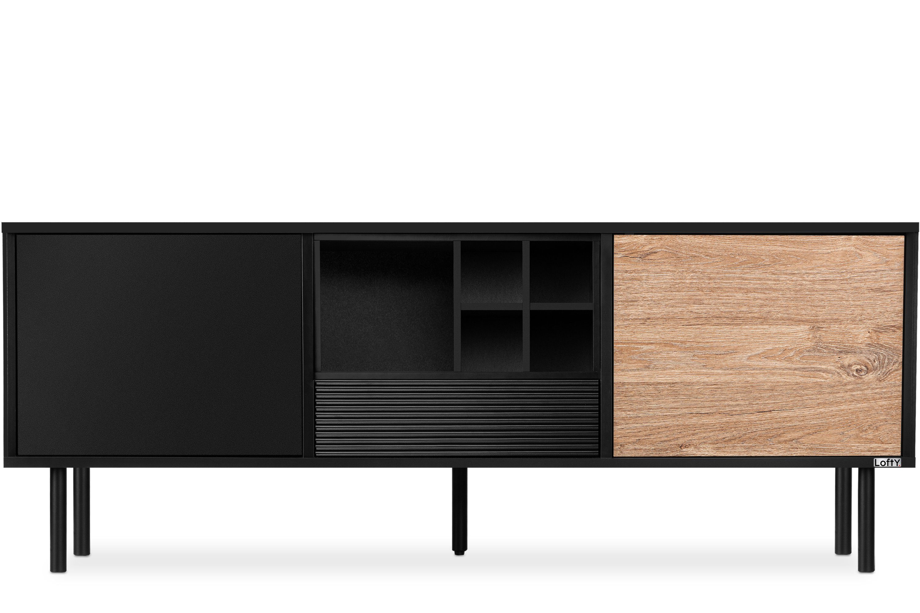 KONSIMO® TV-Schrank LOFTY TV-Board, Fernsehschrank Lowboard, 150 cm, ohne Beleuchtung abschließbares Lowboard, Loft-Stil, hergestellt in der EU