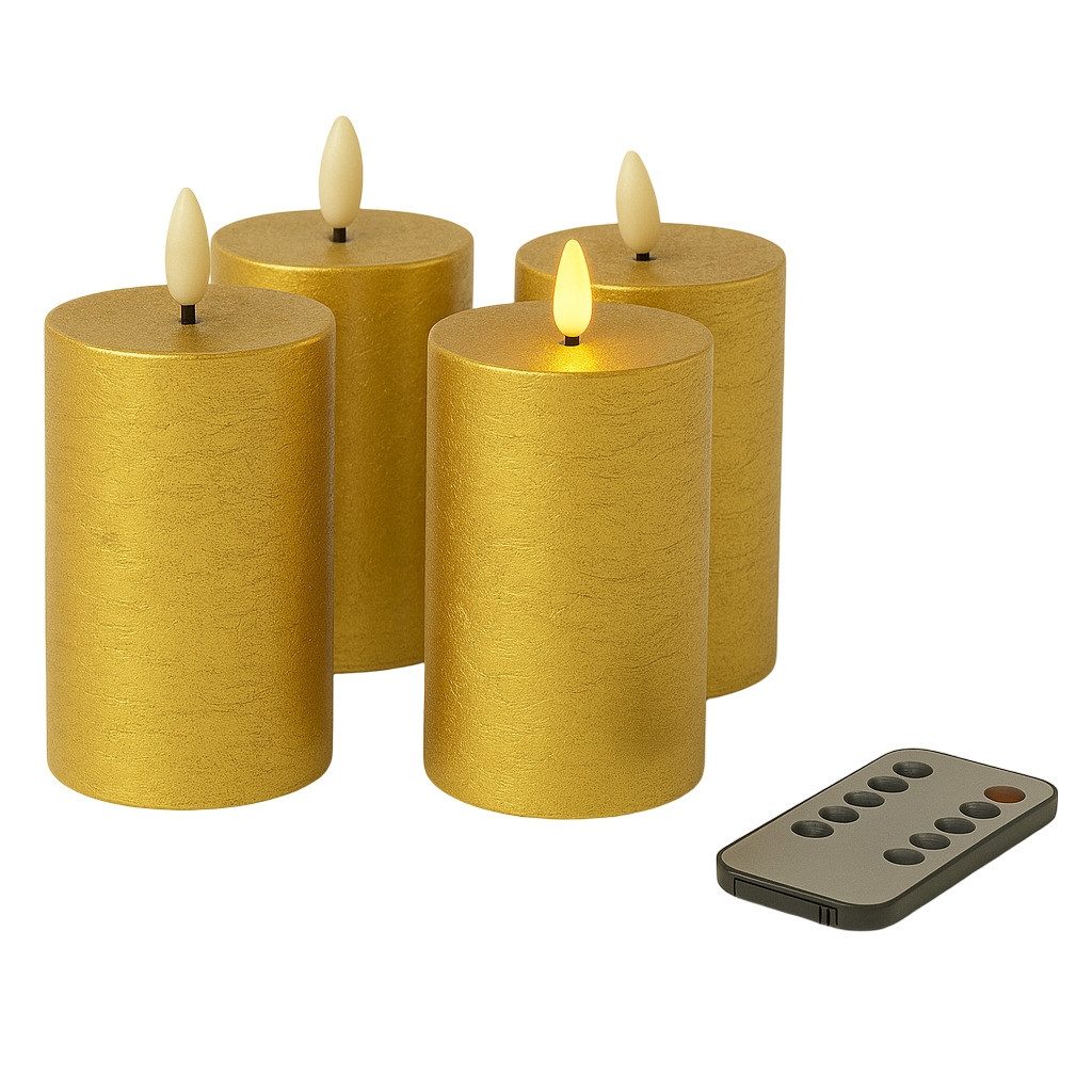 Stumpenkerze LED mit Timer 10x6,5 cm Echtwachskerzen mit 3D Flamme u. Fernbedienung