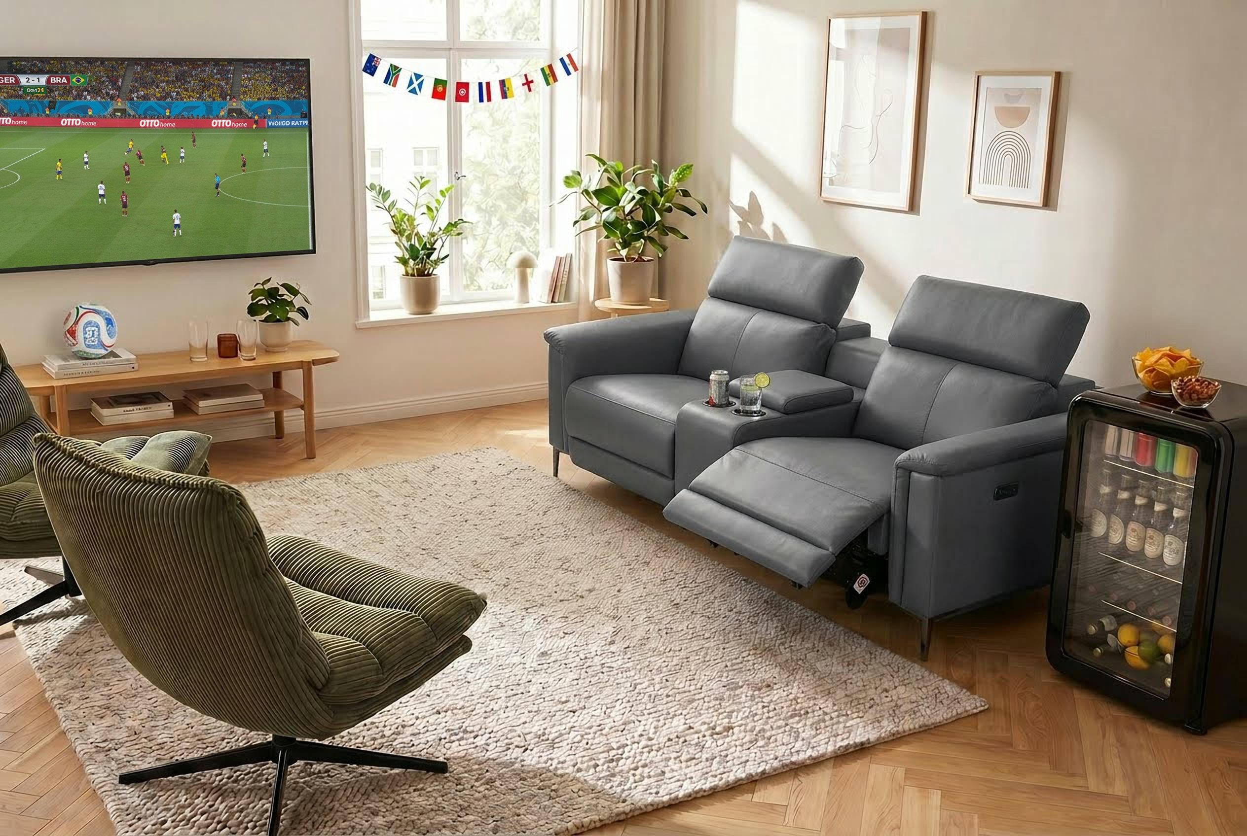 OTTO home 2-Sitzer LUND, Kinosofa, Relaxfunktion, TV-Sessel, manuell/elektrisch (USB-A), Kopfteilverstellung, Getränkachhalter, u. Staufach