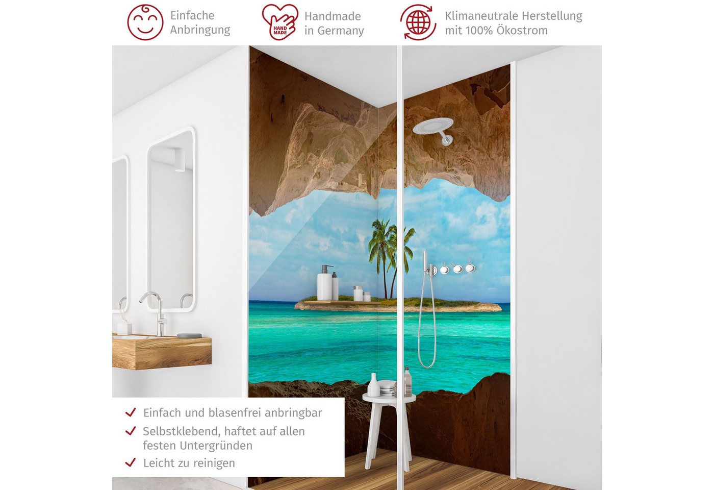 Thumbnail - Bilderdepot24 Badrückwand Strand beige Duschrückwand ohne Bohren Tropisch Natur, (2-tlg., Hart-Folie Premium matt 0,61 m...