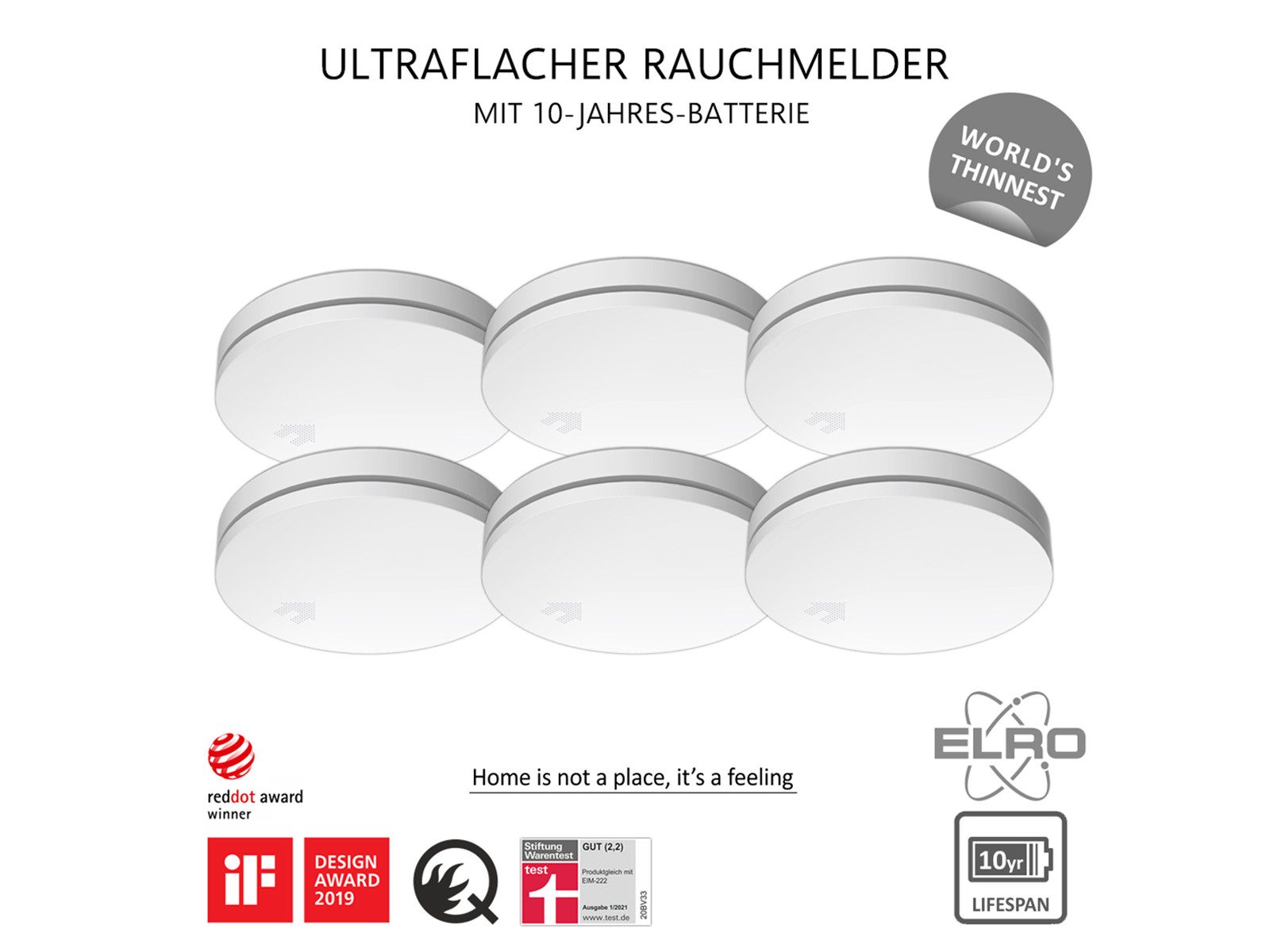 Elro Rauchmelder (6er Set Optischer Desing Rauchwarnmelder mit 10 Jahres Batterie, flach) – Bild 4 von 5