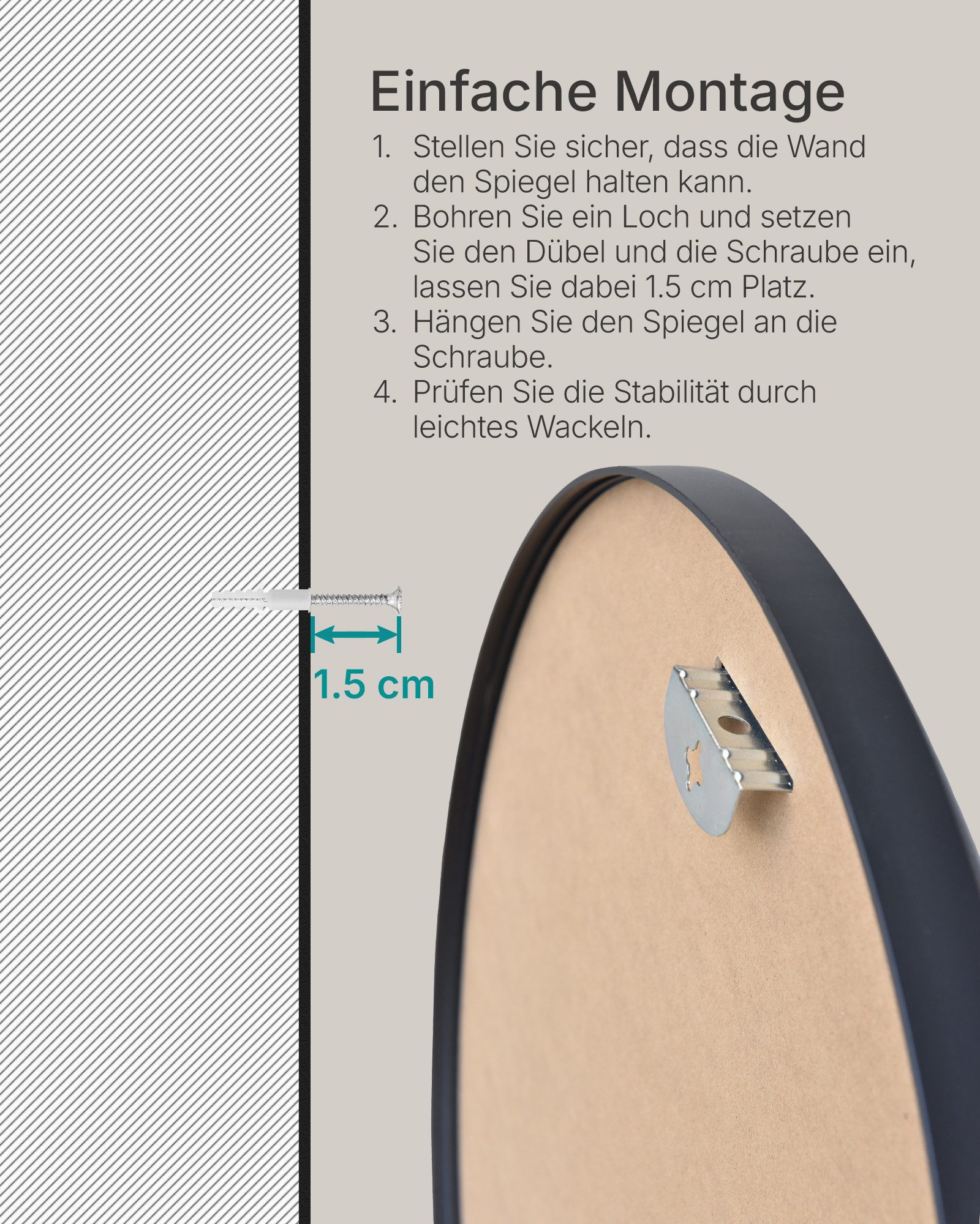 OTTO home Spiegel Wandspiegel Addrik, wahlweise in 2 Größen 60x60cm oder 80x80cm (Rahmen aus Metall, Aluminium), runde Form, in verschiedenen Farben – Bild 4 von 5