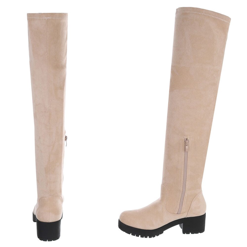 Ital-Design Elegante Overknee-Stiefel für Damen mit rutschfester Sohle Overkneestiefel (90827504) Blockabsatz Stiefel in Beige – Bild 5 von 5