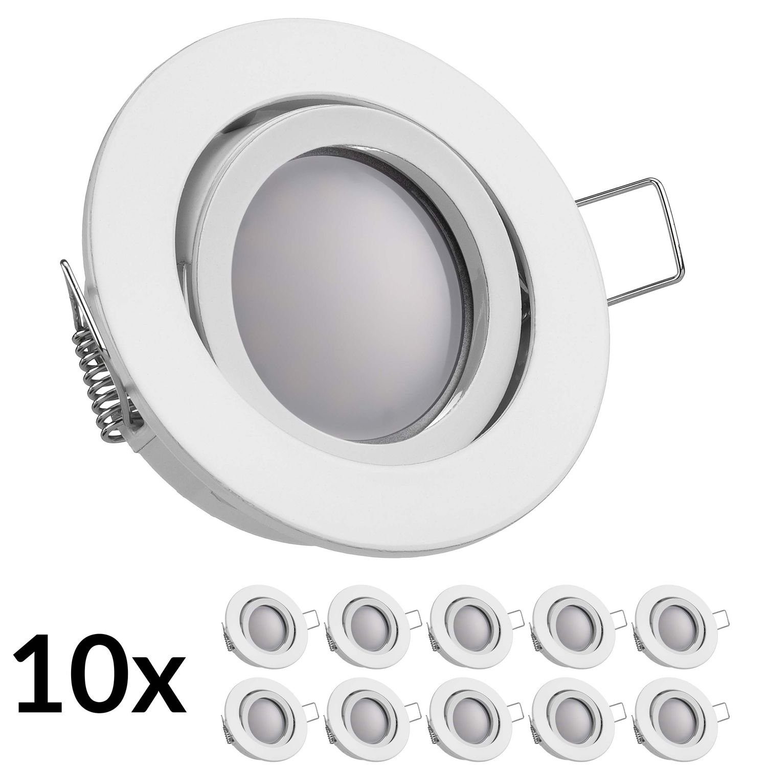 LEDANDO LED Einbaustrahler 10er LED Einbaustrahler Set Weiß mit LED GU5.3 / MR16 Markenstrahler v