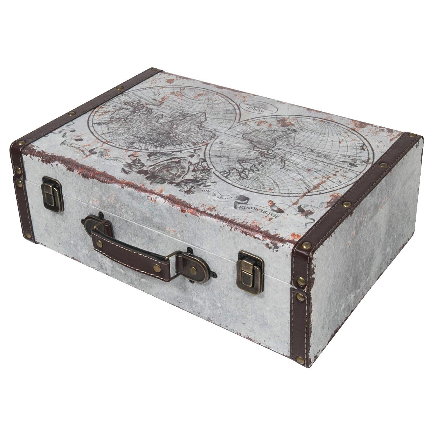 HMF Aufbewahrungsbox Vintage Koffer, Multifunktionskoffer (1 St), Handgefertigter Geschenkkoffer im Retro Weltkarten Design, 38x26x13 cm