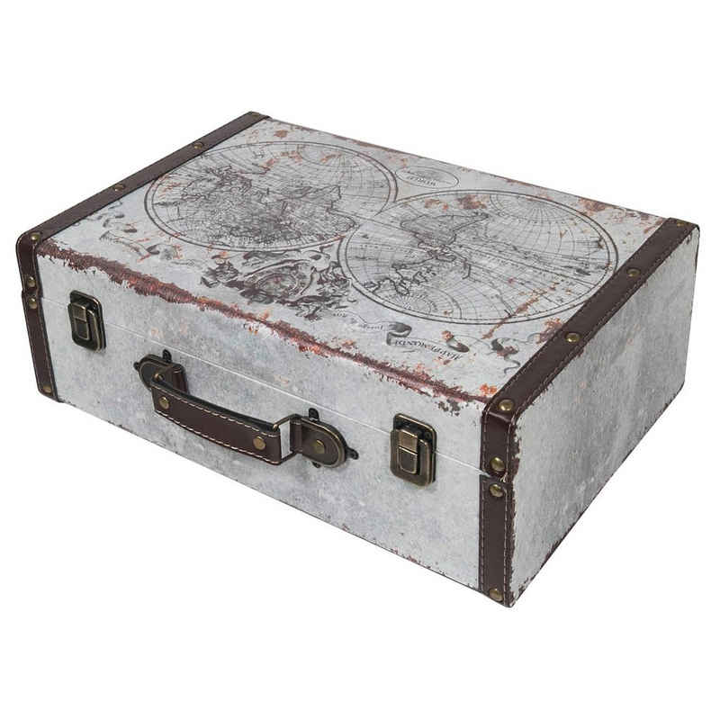 HMF Aufbewahrungsbox »Vintage Koffer«, aus Holz, Deko Weltkarte, 38 x 26 x 13 cm