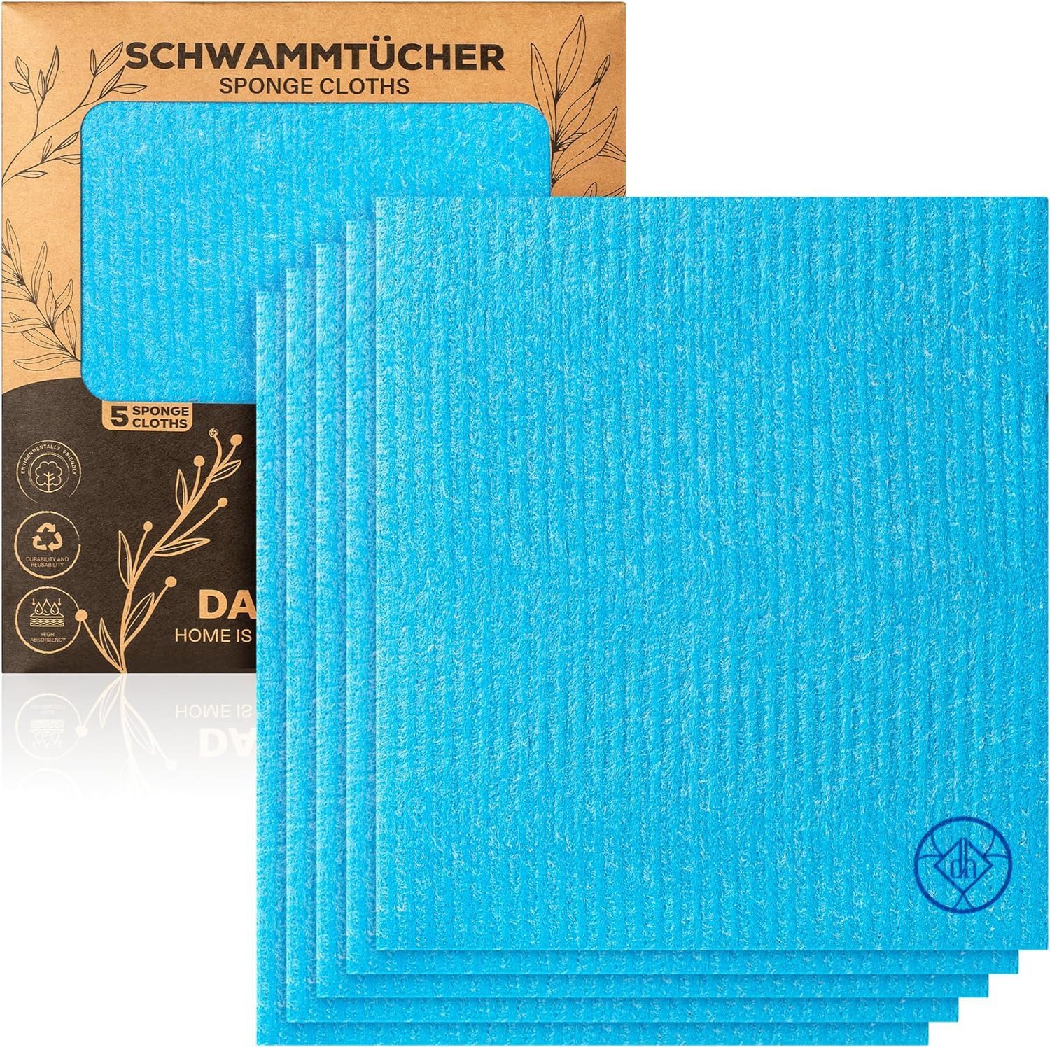 DANIHOME Schwammtuch DANIHOME 5er Set Schwammtücher in Sky Blue, Öko-freundlich, extrem saugfähig, waschbar, robust, vielseitig